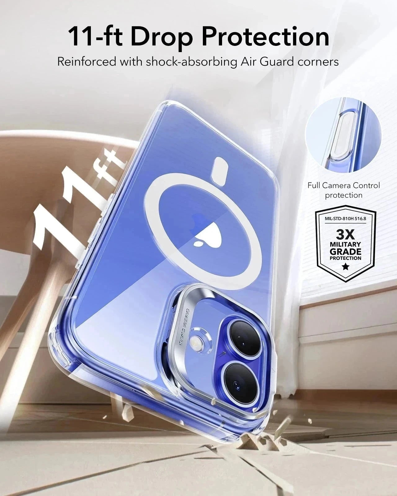 iPhone 16 HaloLock Classic Hybrid Case Protection Bundle (Camera Control, Stash Stand) - Clear ESR ESR