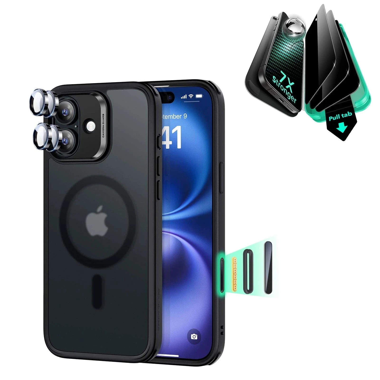 iPhone 16 Classic Hybrid Magnetic Case (Camera Control) & Privacy Screen Protector Bundle - Clear Black ESR ESR