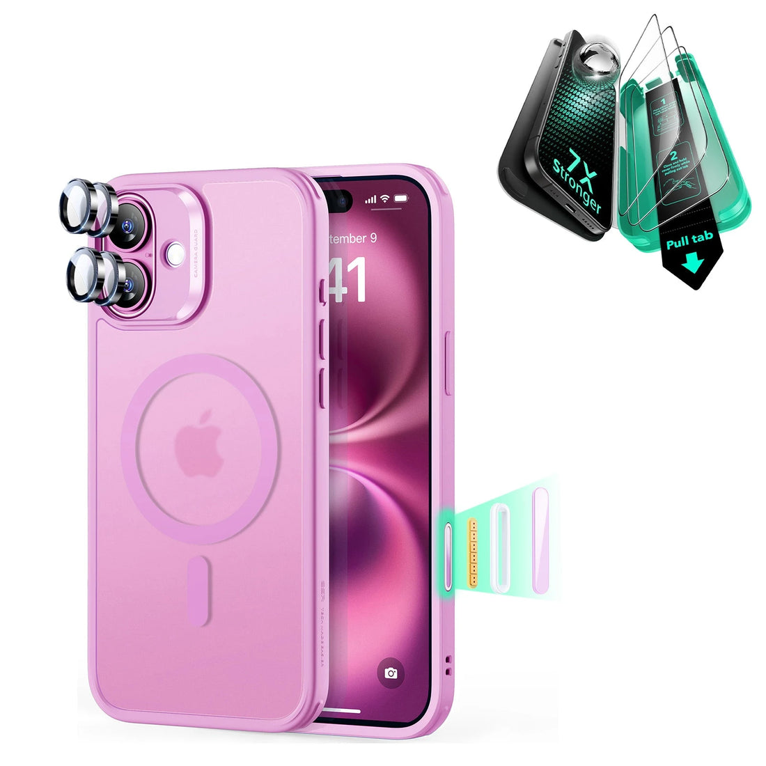iPhone 16 Classic Hybrid Magnetic Case (Camera Control) & Screen Protection Bundle - Frosted Pink ESR ESR