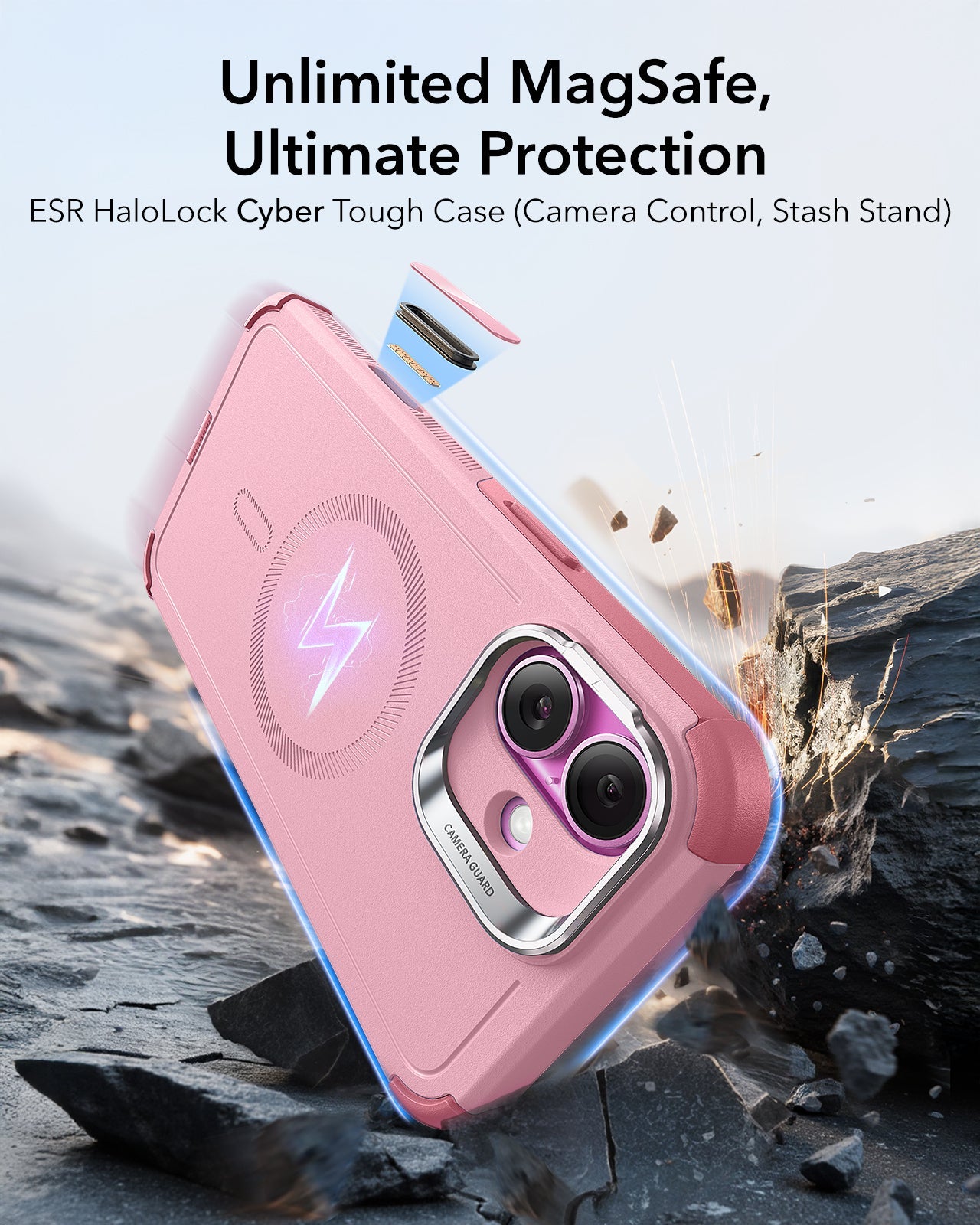iPhone 16 Cyber Tough Magnetic Case (Camera Control, Stash Stand) - Pink ESR ESR