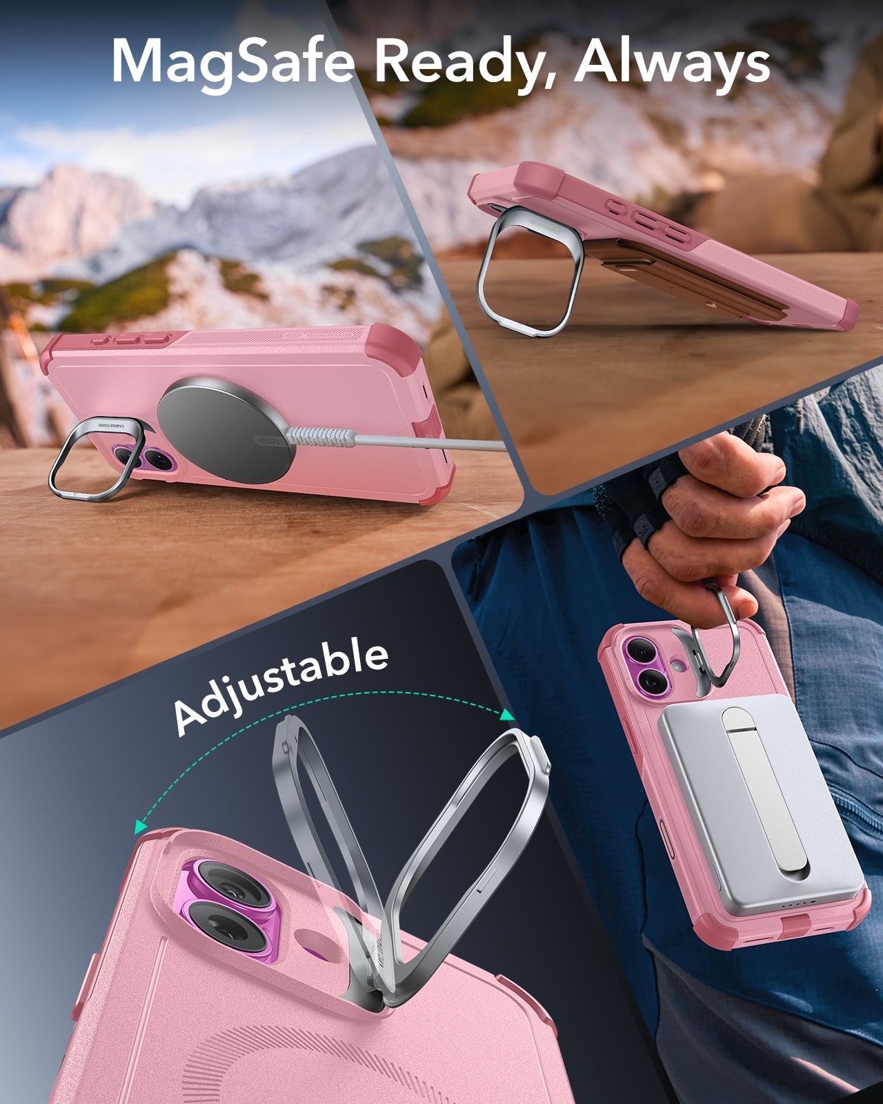 iPhone 16 Cyber Tough Magnetic Case (Camera Control, Stash Stand) - Pink ESR ESR