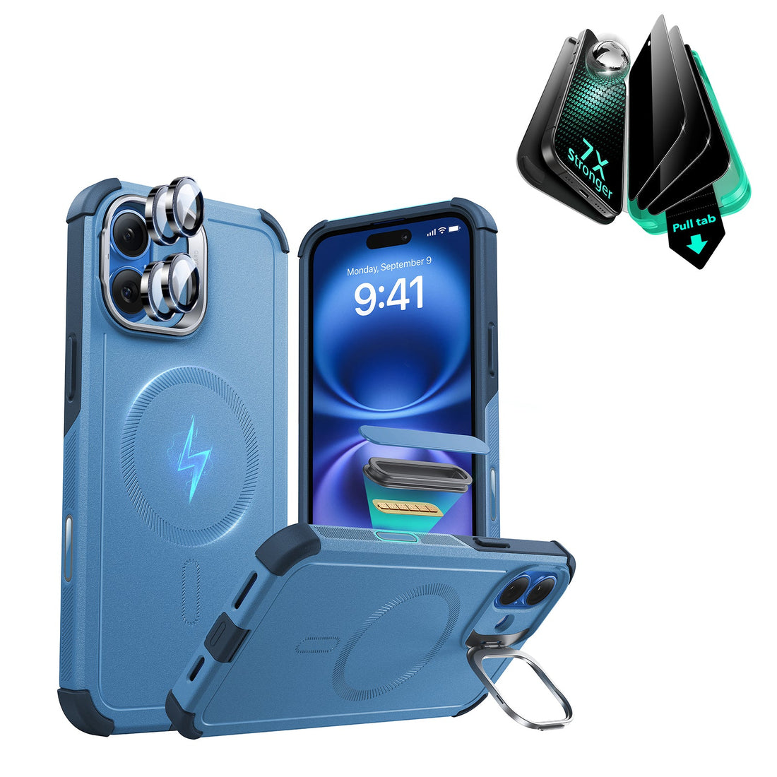 iPhone 16 Cyber Tough Magnetic Case Privacy Protection Bundle (Camera Control, Stash Stand) - Light Blue ESR ESR