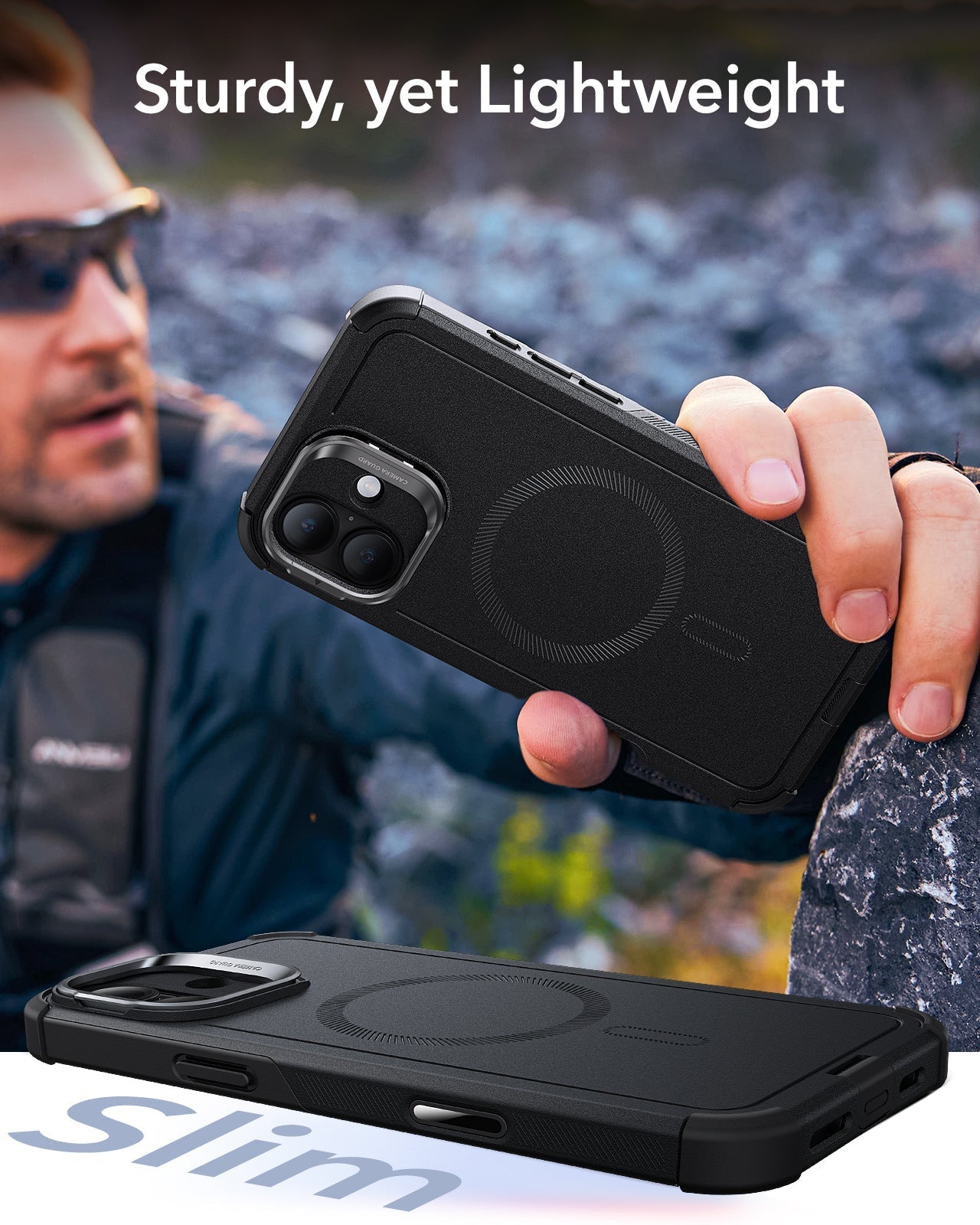 iPhone 16 Cyber Tough Magnetic Case Protection Bundle (Camera Control, Stash Stand) - Black ESR ESR