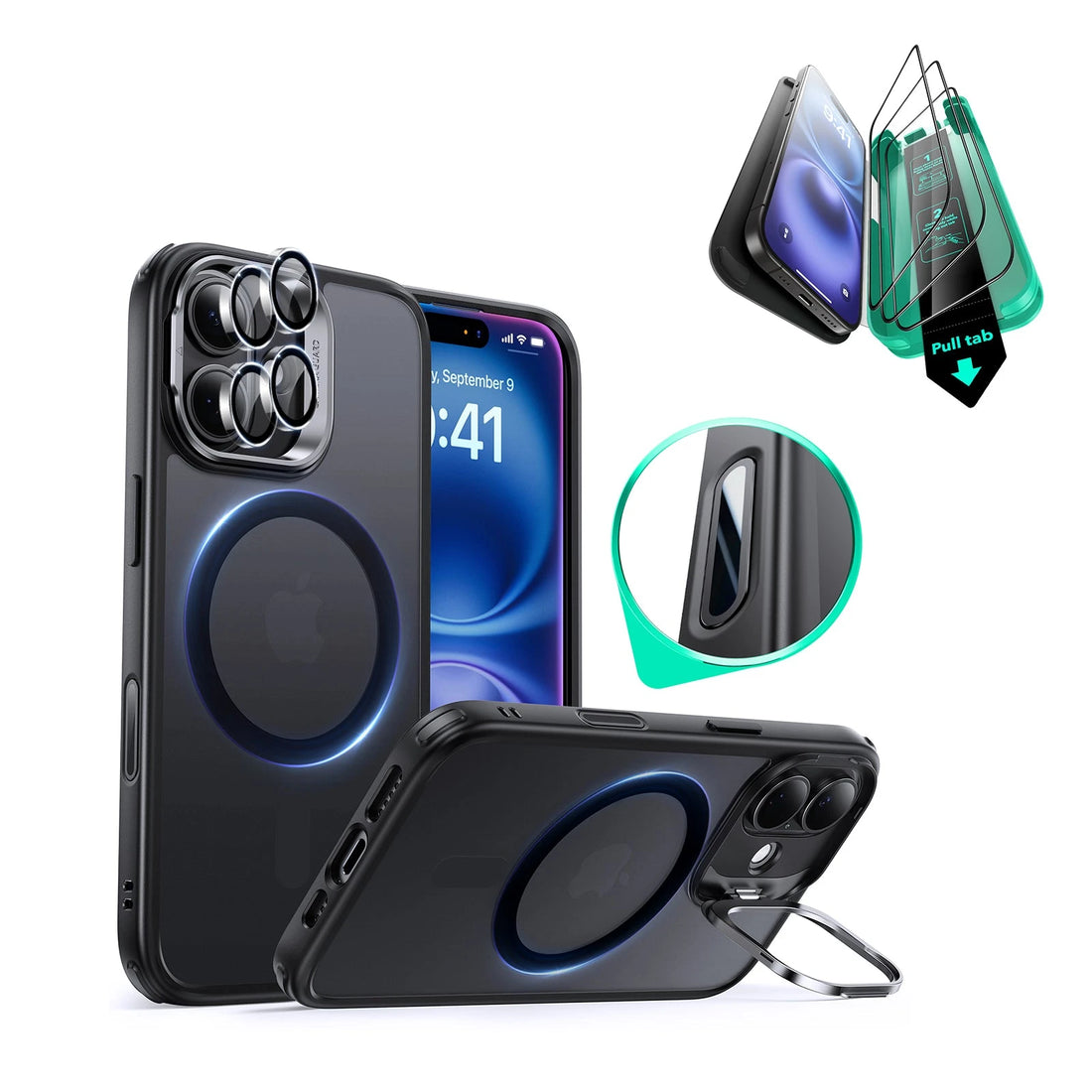 iPhone 16 Plus HaloLock Classic Hybrid Case Protection Bundle (Camera Control, Stash Stand) - Frosted Black ESR ESR