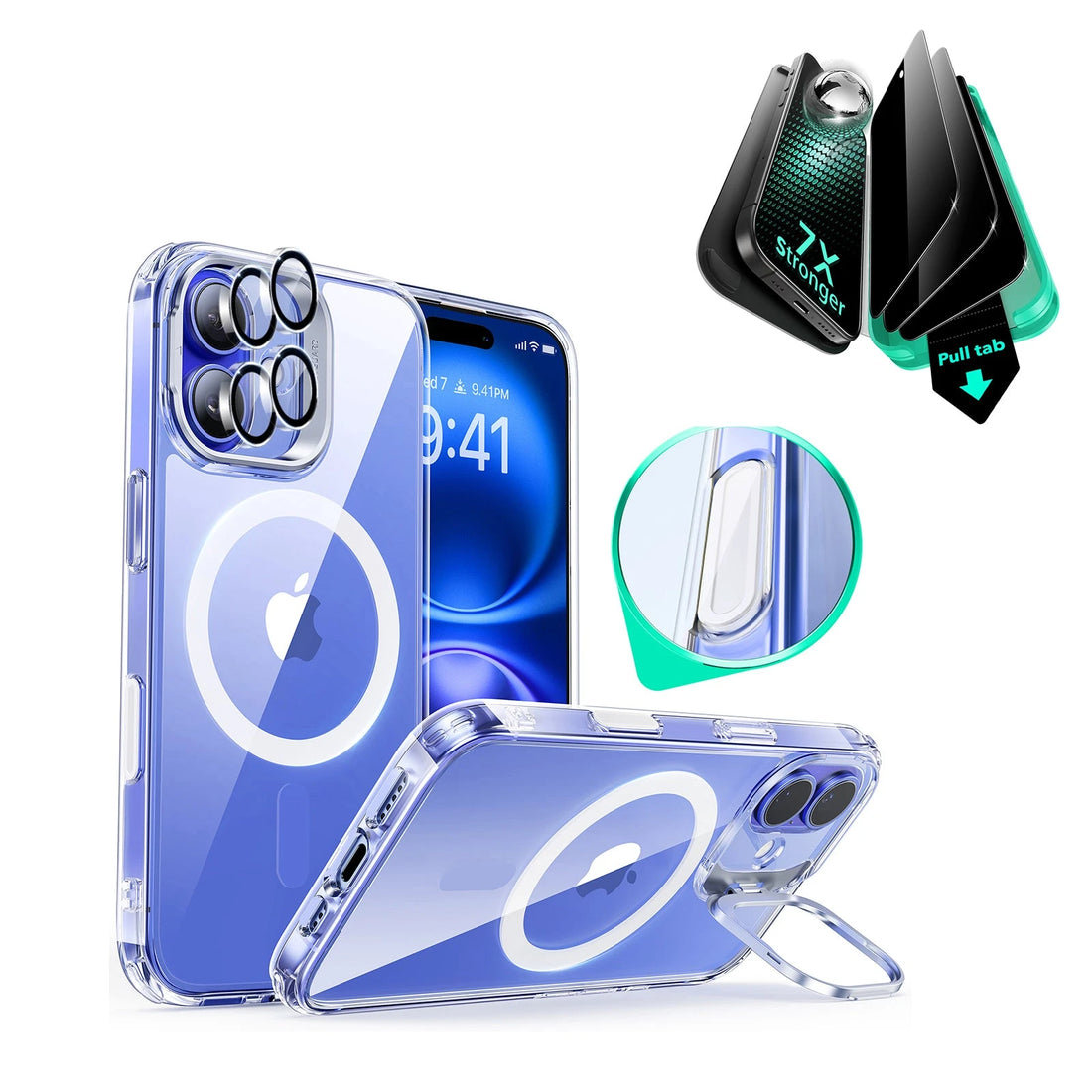 iPhone 16 Plus Classic Hybrid Magnetic Case (Camera Control, Stash Stand) & Privacy Screen Protector Bundle - Clear ESR ESR