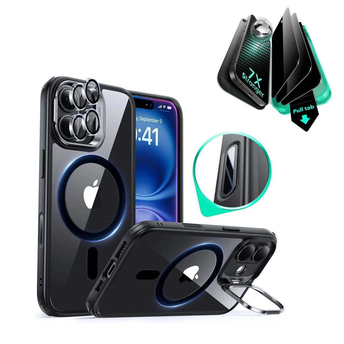 iPhone 16 Plus Classic Hybrid Magnetic Case (Camera Control, Stash Stand) & Privacy Screen Protector Bundle - Clear Black ESR ESR