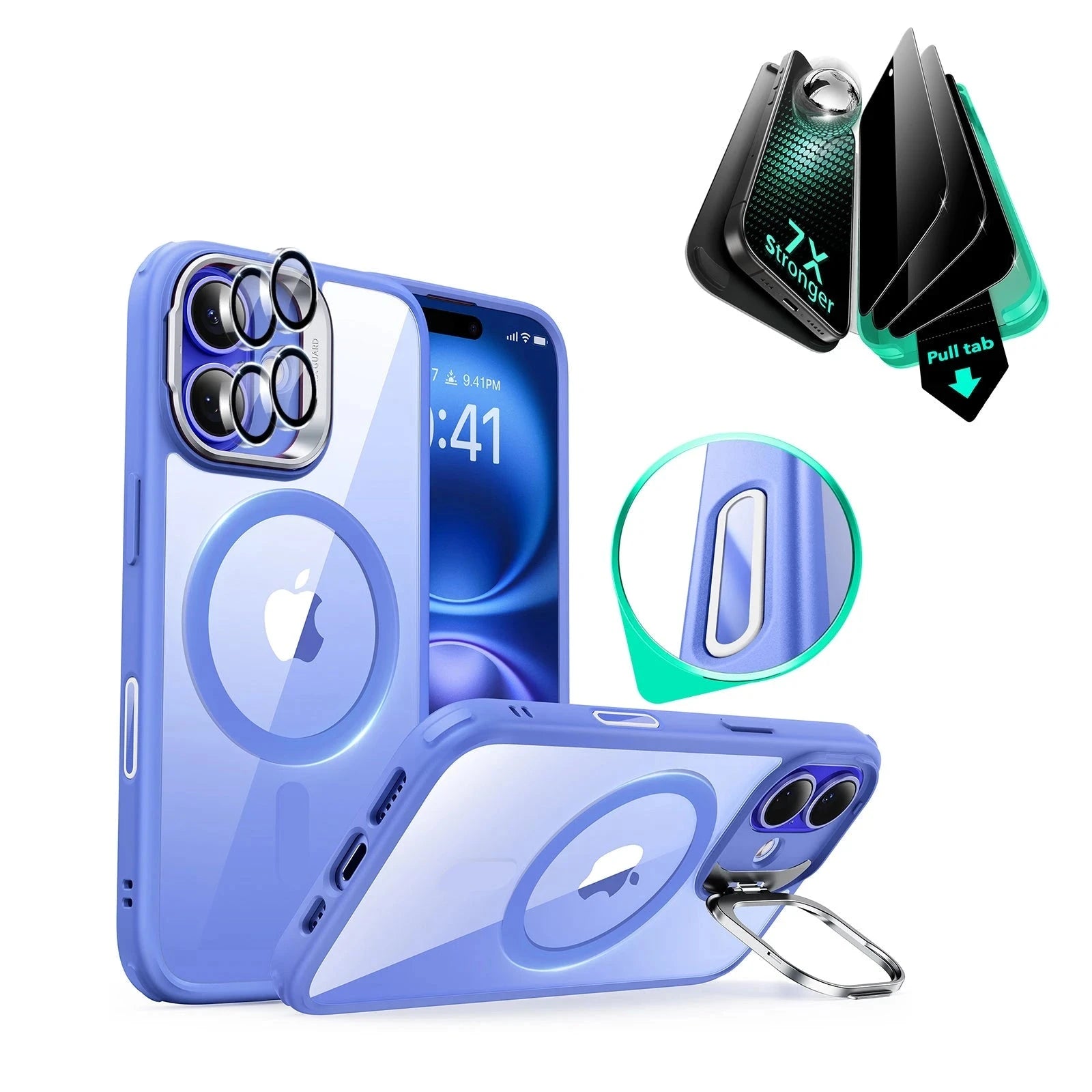 iPhone 16 Plus Classic Hybrid Magnetic Case (Camera Control, Stash Stand) & Privacy Screen Protector Bundle - Clear Blue ESR ESR