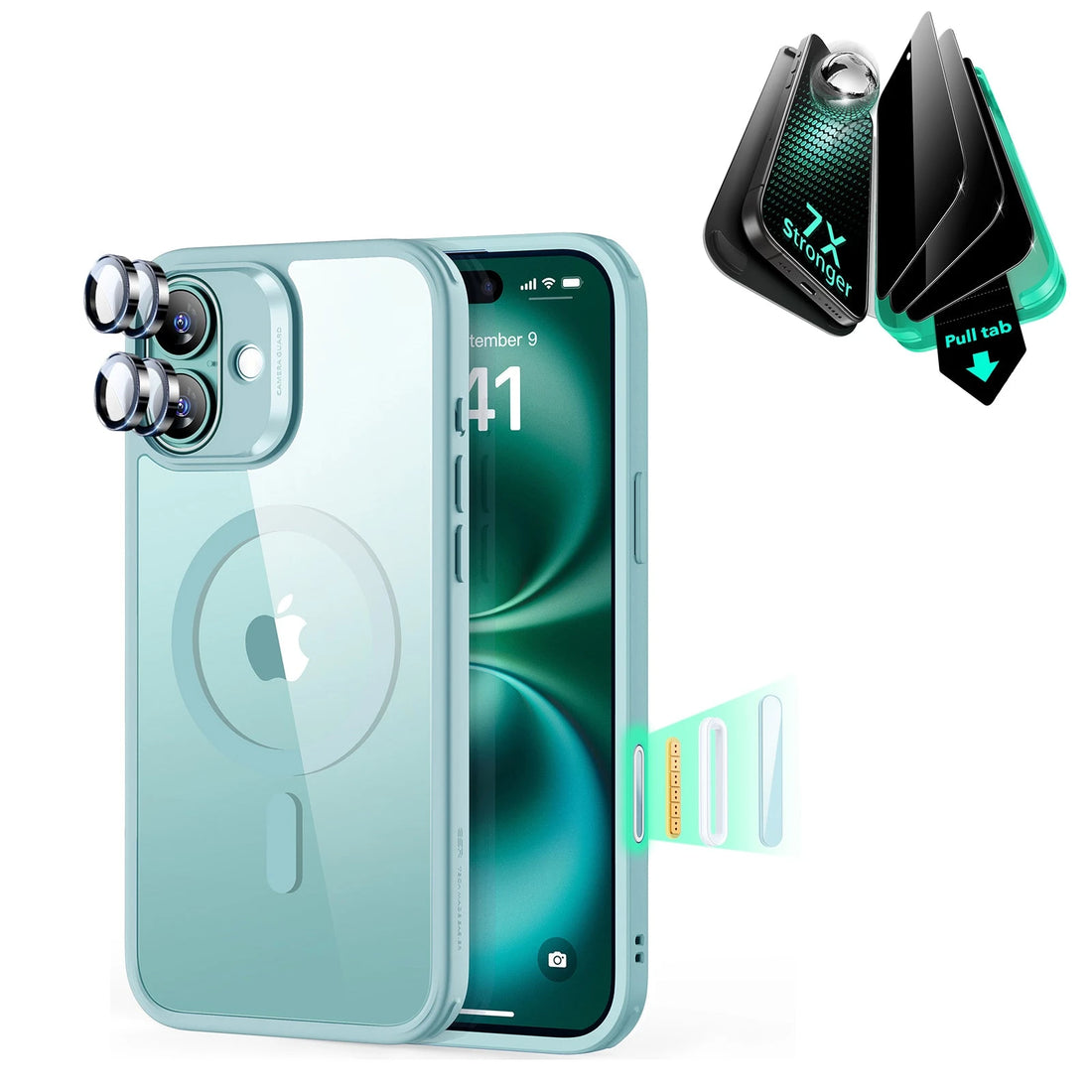 iPhone 16 Plus Classic Hybrid Magnetic Case (Camera Control) & Privacy Screen Protector Bundle - Clear Green ESR ESR