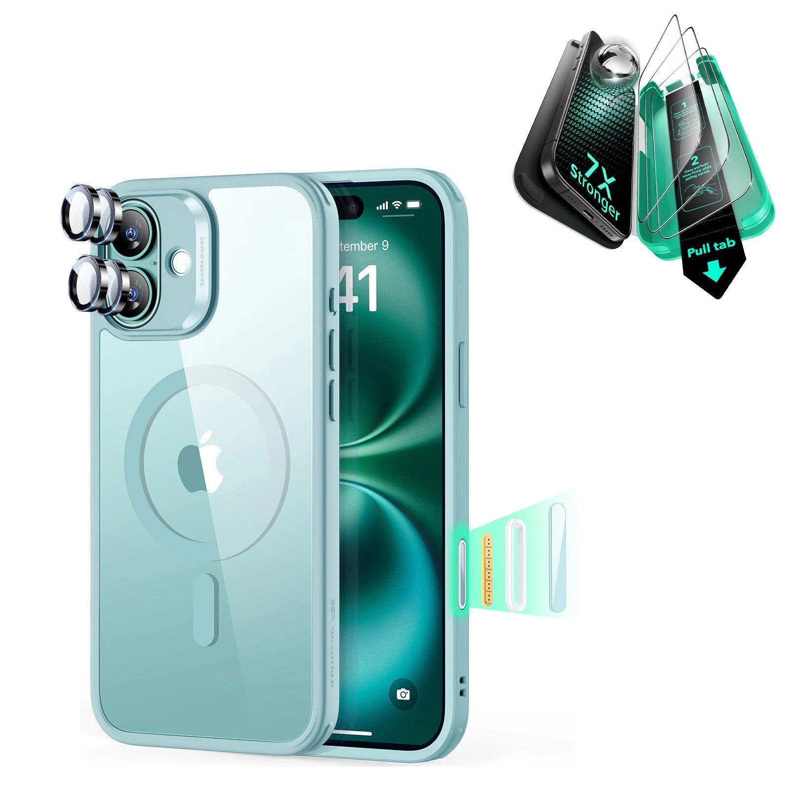 iPhone 16 Plus Classic Hybrid Magnetic Case (Camera Control) & Screen Protection Bundle - Clear Green ESR ESR