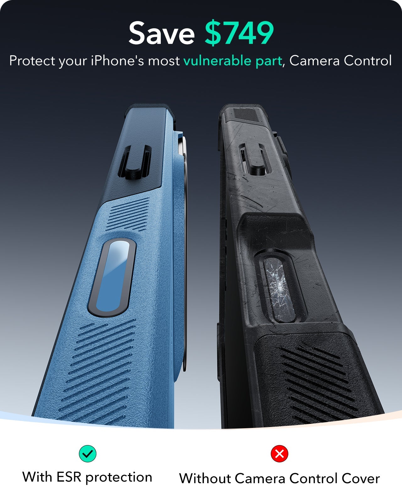 iPhone 16 Plus Cyber Tough Magnetic Case (Camera Control, Stash Stand) - Light Blue ESR ESR