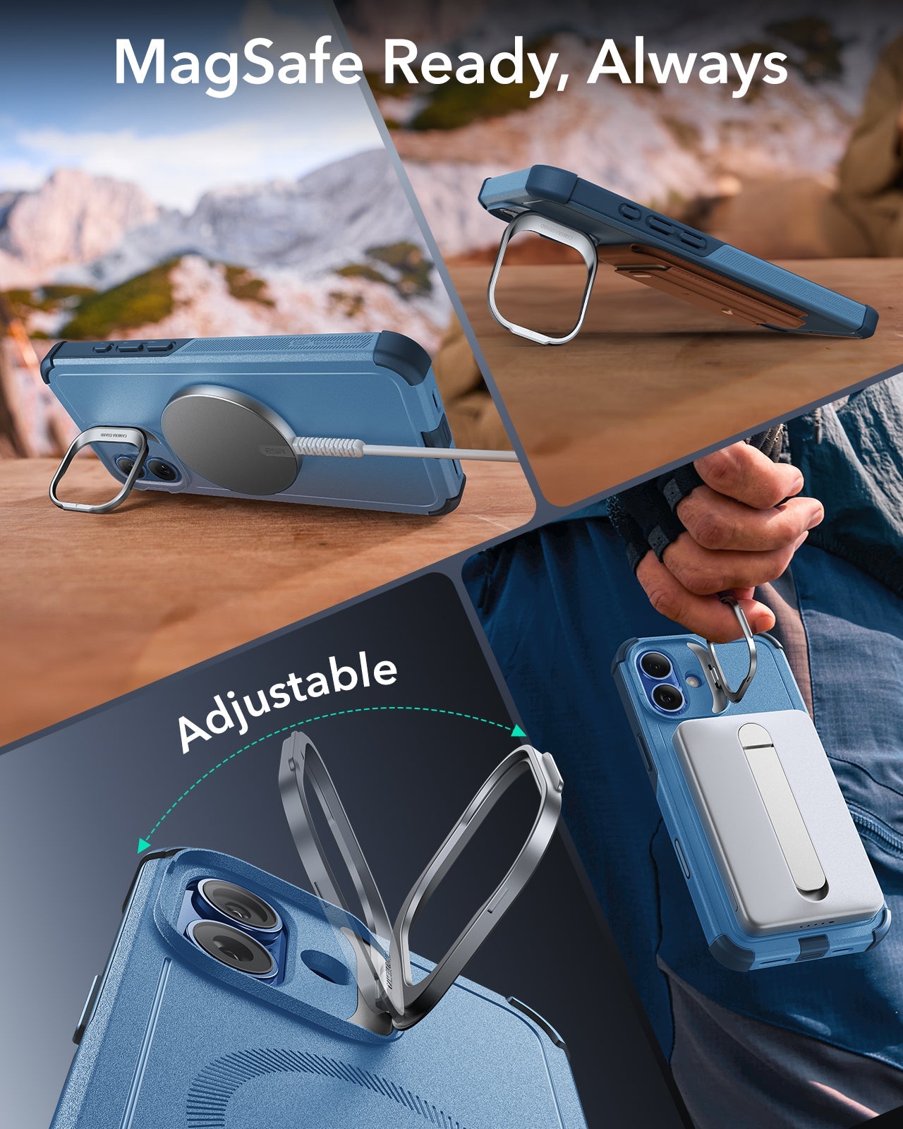 iPhone 16 Plus Cyber Tough Magnetic Case (Camera Control, Stash Stand) - Light Blue ESR ESR
