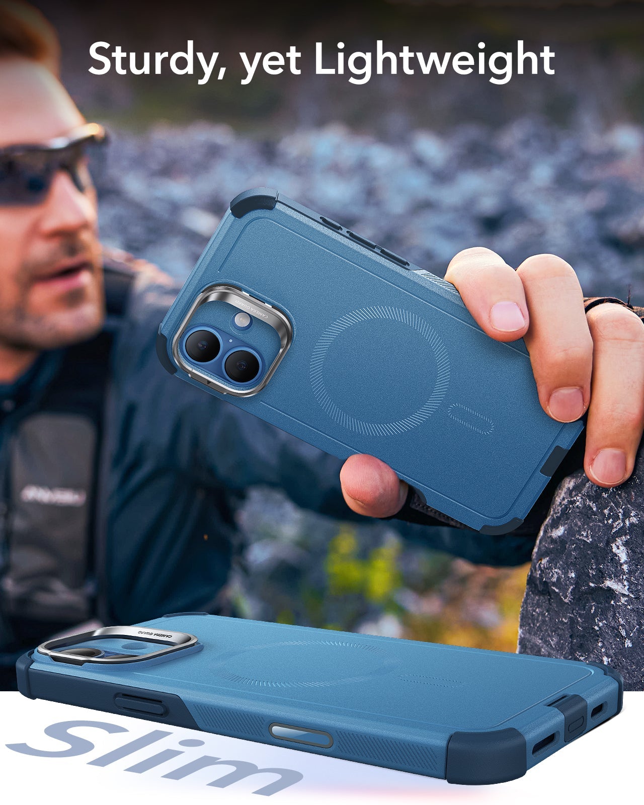 iPhone 16 Plus Cyber Tough Magnetic Case (Camera Control, Stash Stand) - Light Blue ESR ESR