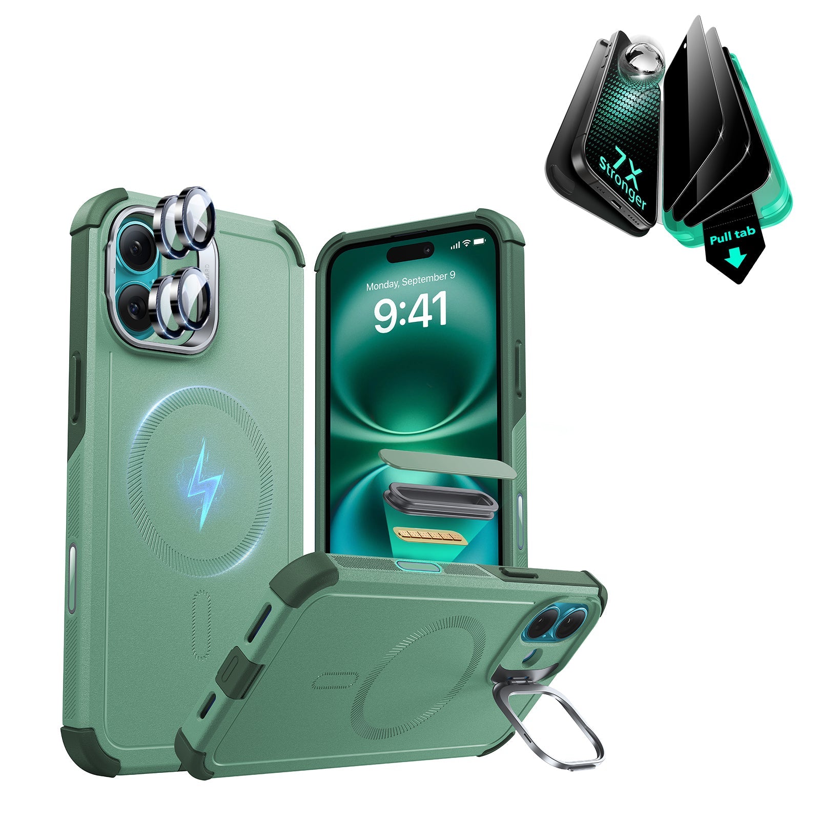 iPhone 16 Plus Cyber Tough Magnetic Case Privacy Protection Bundle (Camera Control, Stash Stand) - Light Green ESR ESR