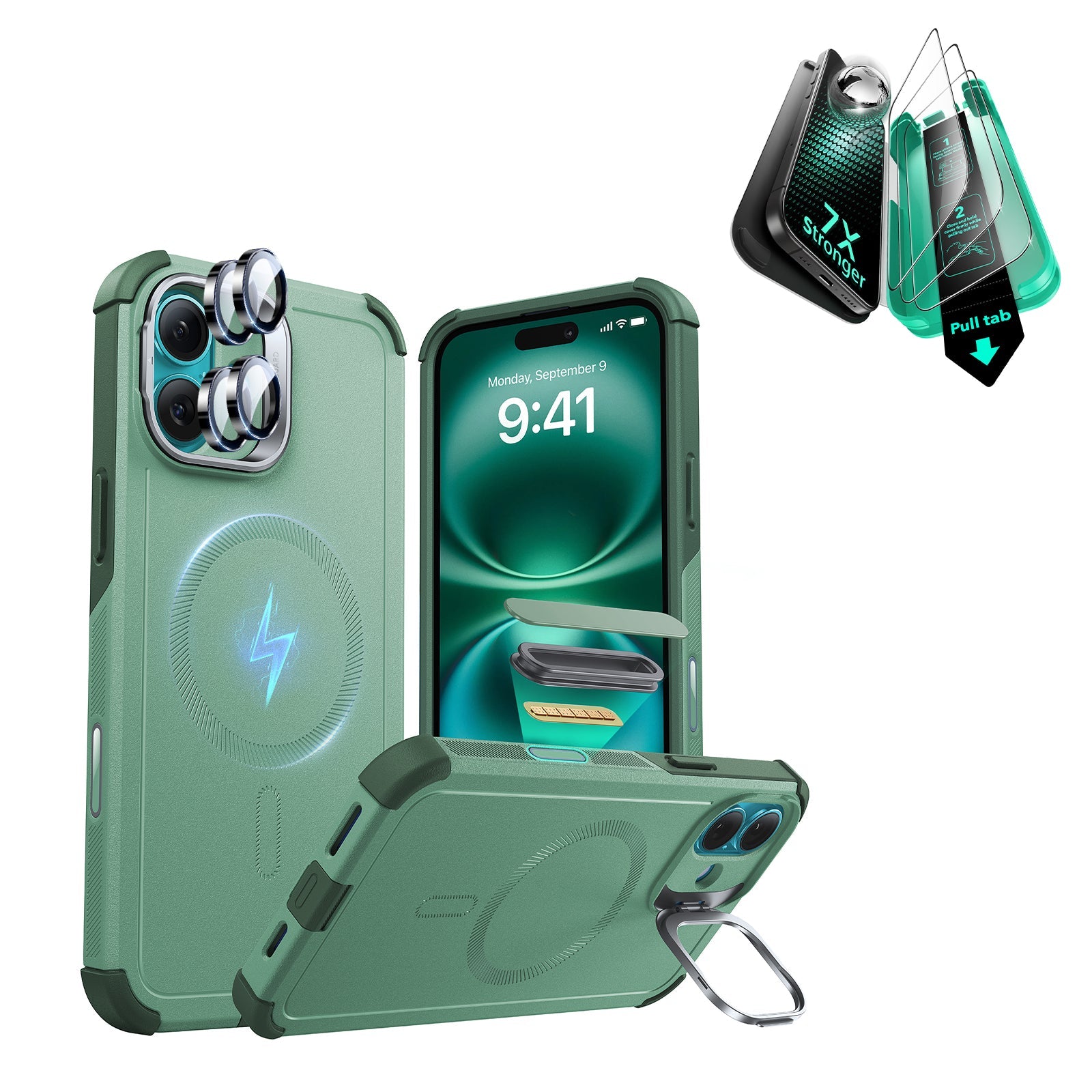 iPhone 16 Plus Cyber Tough Magnetic Case Protection Bundle (Camera Control, Stash Stand) - Light Green ESR ESR
