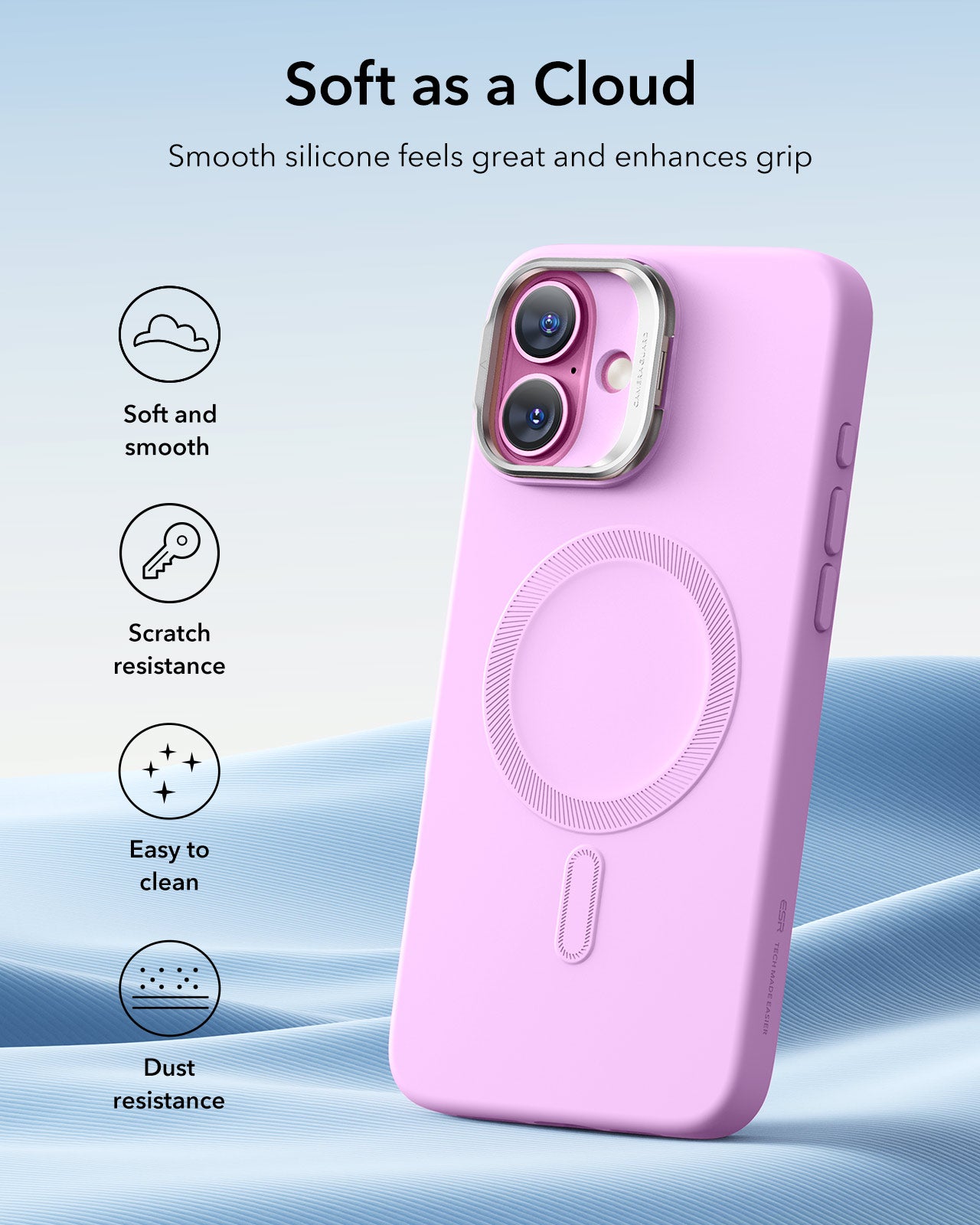 iPhone 16 Plus Cloud Soft Magnetic Case (Camera Control, Stash Stand) - Pink ESR ESR