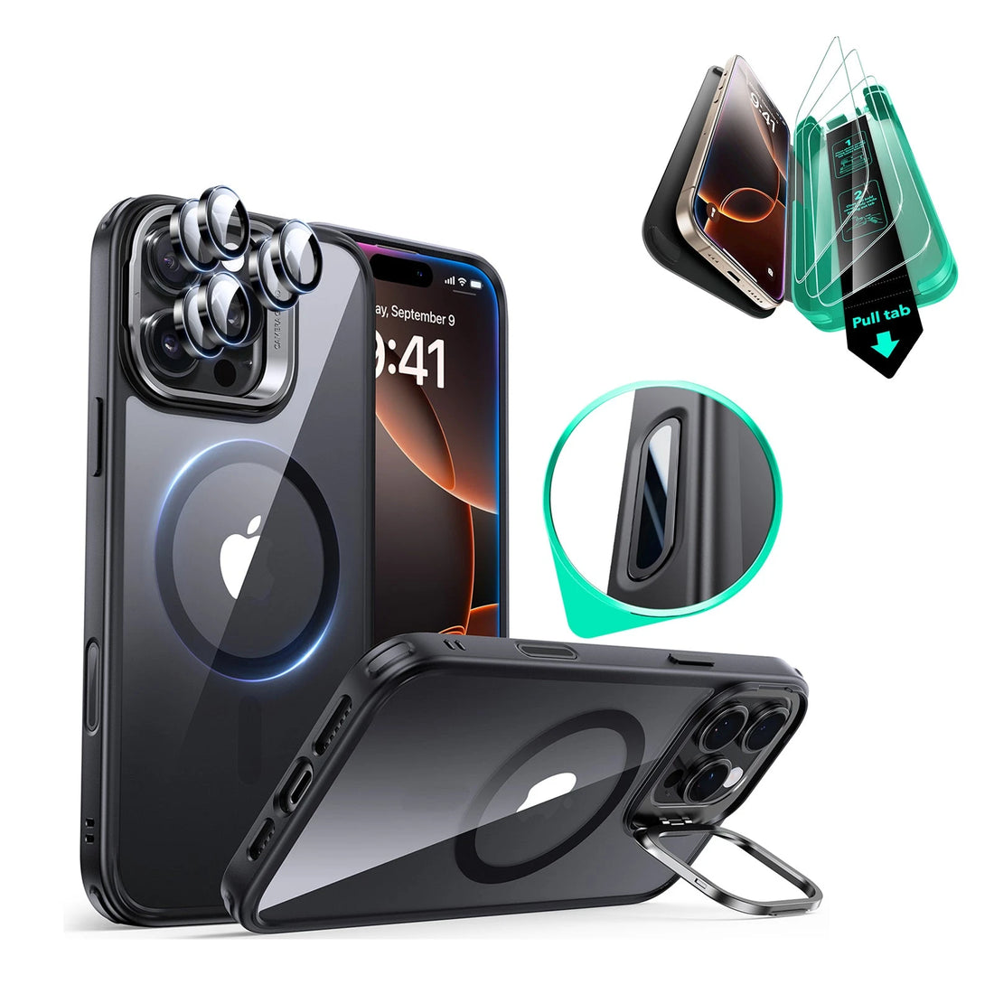 iPhone 16 Pro HaloLock Classic Hybrid Case Protection Bundle (Camera Control, Stash Stand) - Clear Black ESR ESR