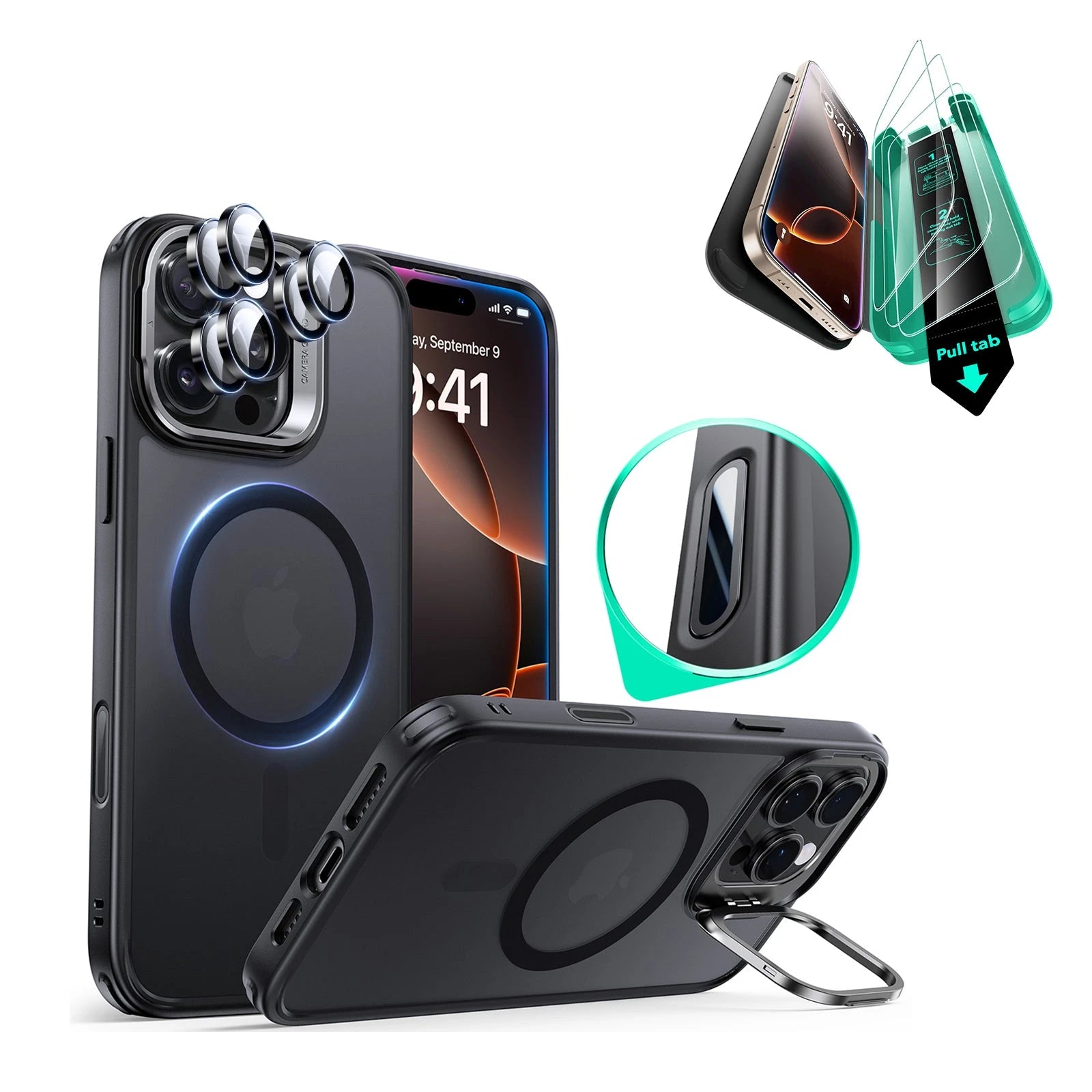 iPhone 16 Pro Max HaloLock Classic Hybrid Case Protection Bundle (Camera Control, Stash Stand) - Frosted Black ESR ESR