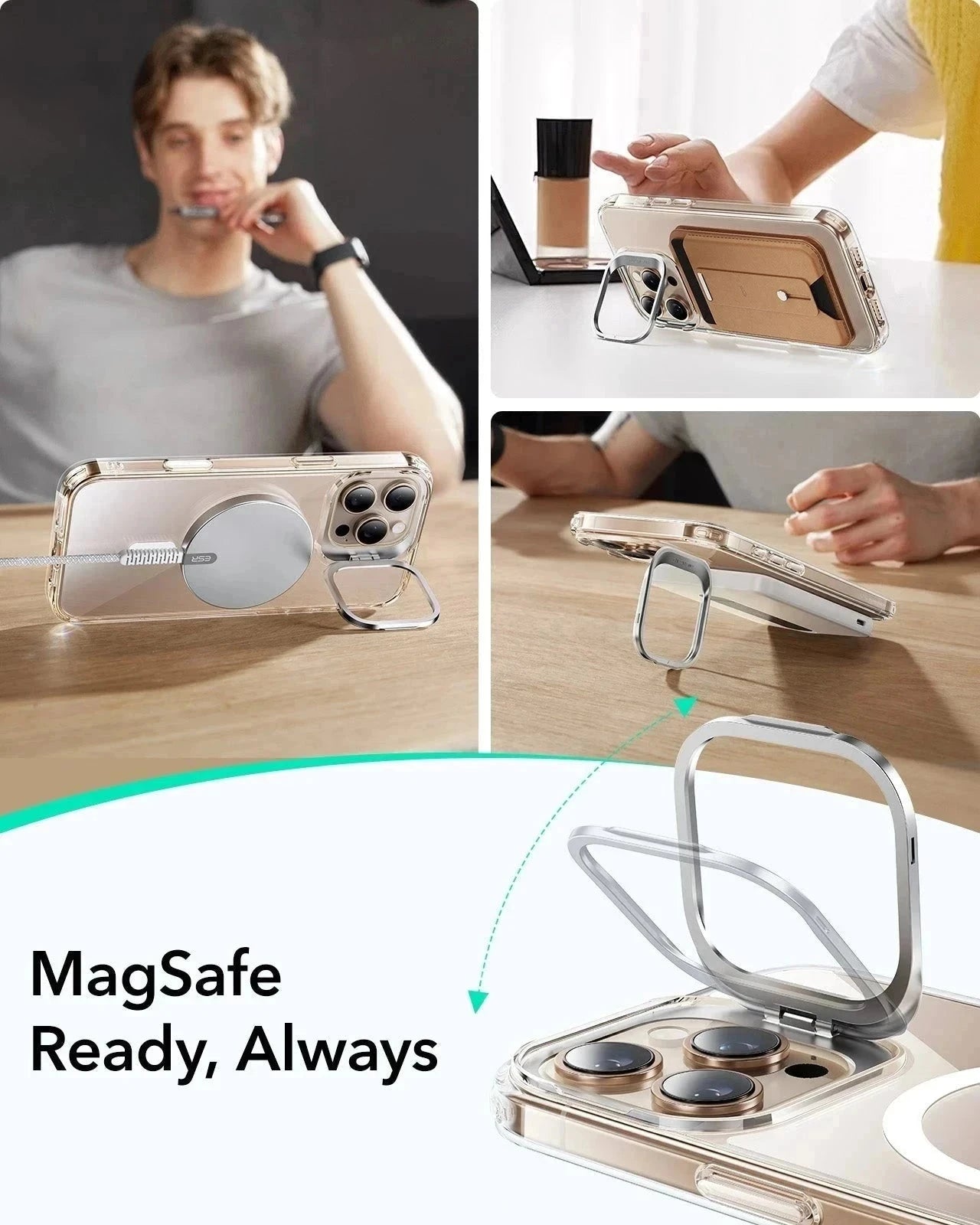 iPhone 16 Pro Max HaloLock Classic Hybrid Case Protection Bundle (Camera Control, Stash Stand) - Clear ESR ESR