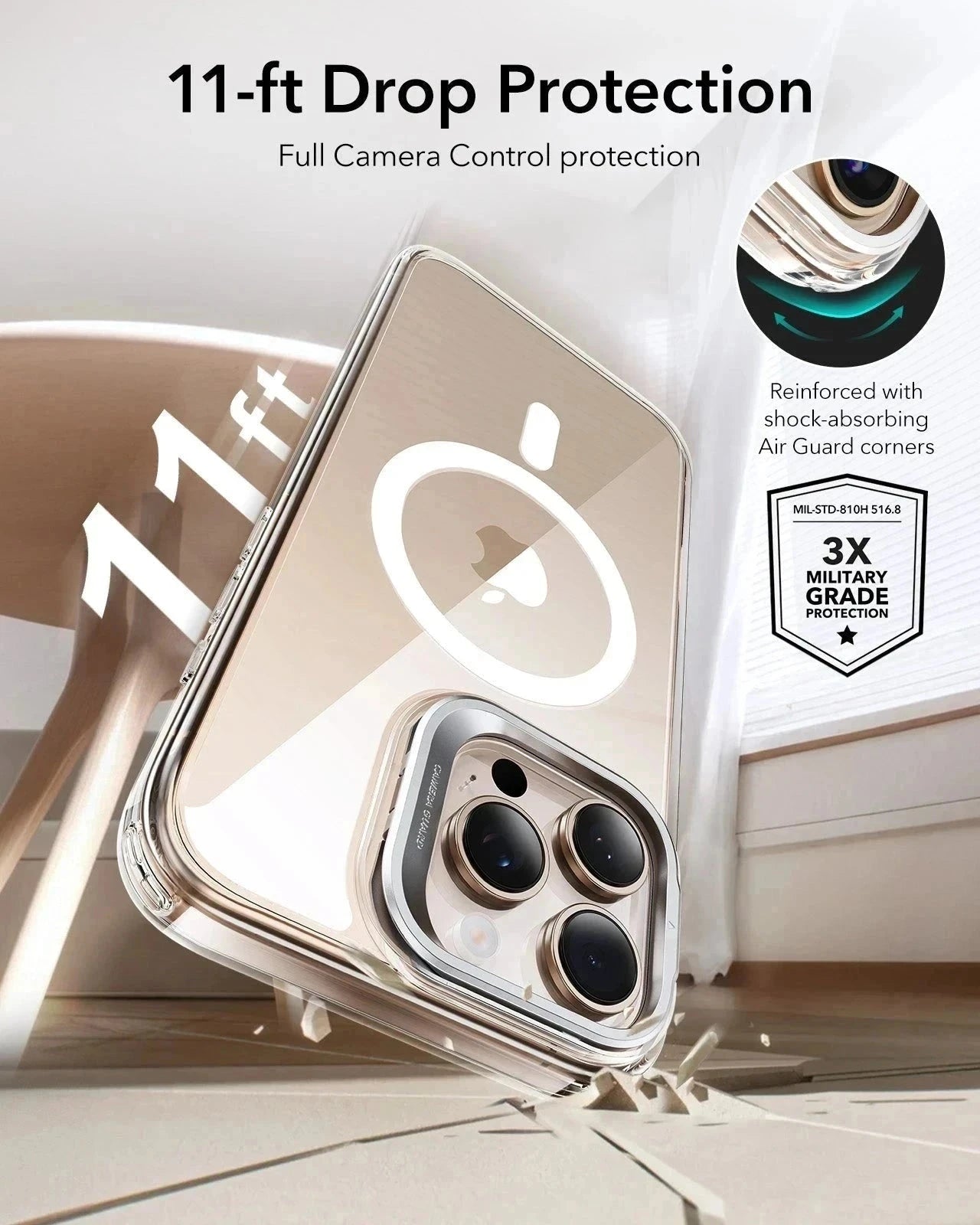 iPhone 16 Pro Max HaloLock Classic Hybrid Case Protection Bundle (Camera Control, Stash Stand) - Clear ESR ESR