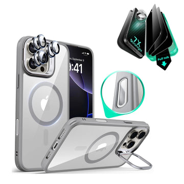 iPhone 16 Pro Classic Hybrid Magnetic Case (Camera Control, Stash Stand) & Privacy Screen Protector Bundle - Clear Grey ESR ESR