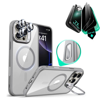 iPhone 16 Pro Max Classic Hybrid Magnetic Case (Camera Control, Stash Stand) & Privacy Screen Protector Bundle - Clear Grey ESR ESR
