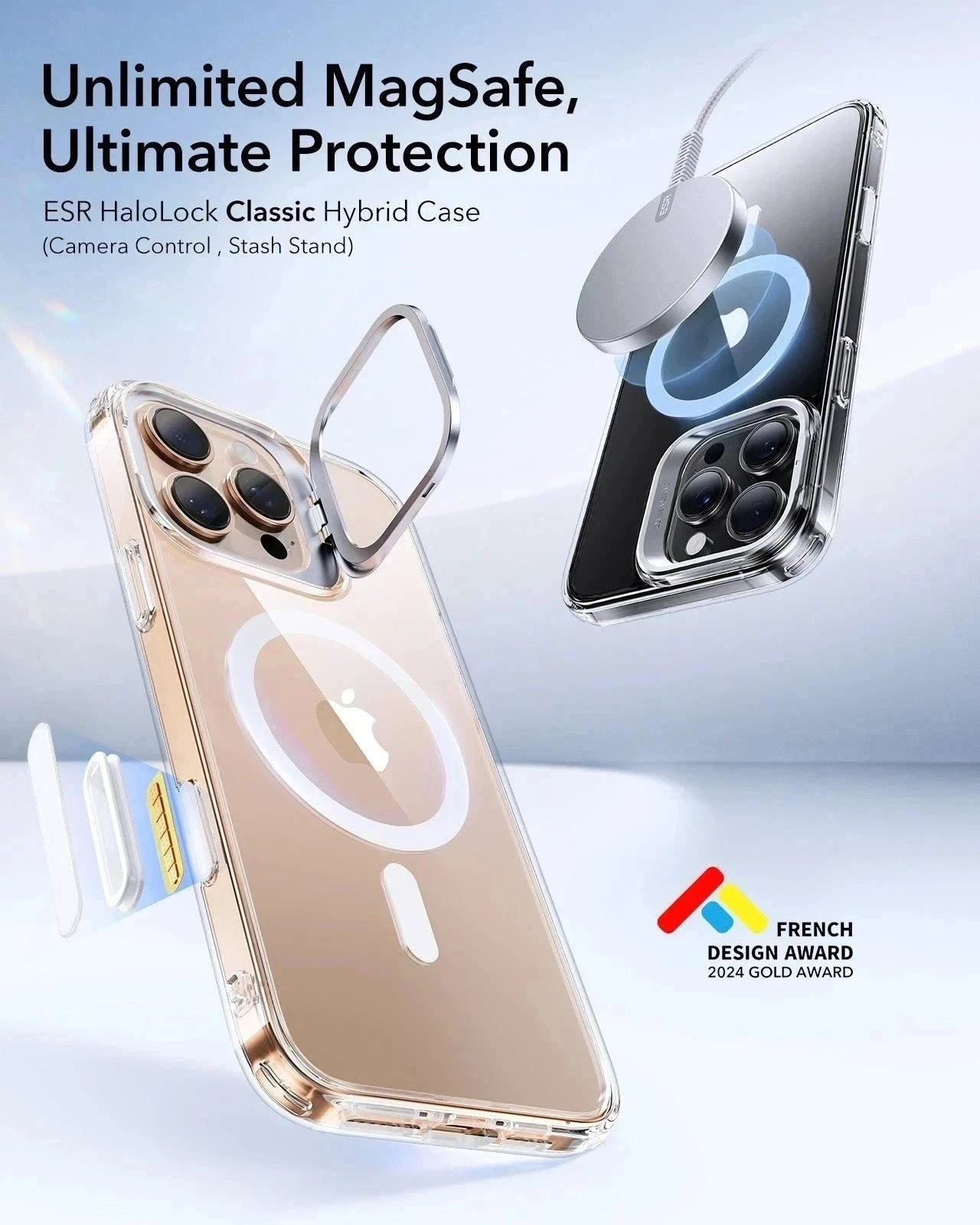 iPhone 16 Pro Max Classic Hybrid Magnetic Case (Camera Control, Stash Stand) & Privacy Screen Protector Bundle - Clear ESR ESR