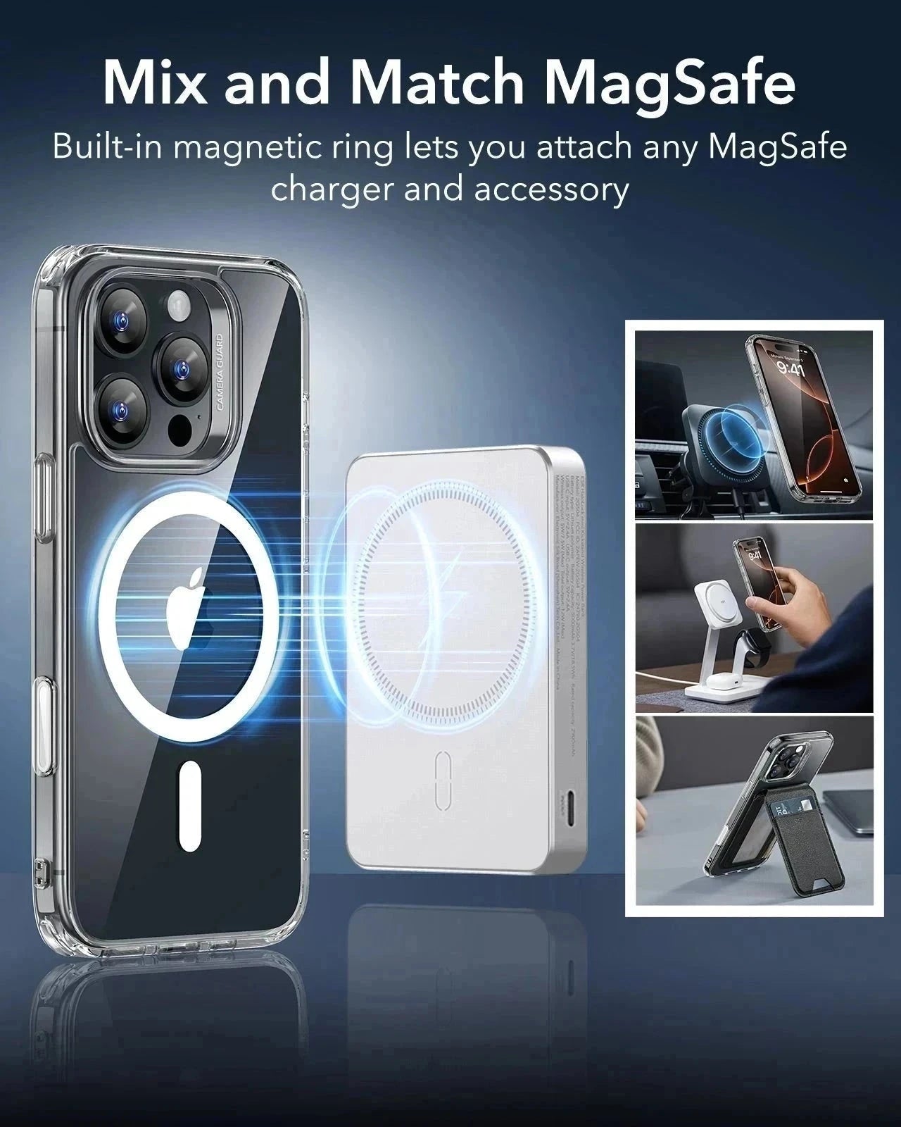 iPhone 16 Pro Classic Hybrid Magnetic Case (Camera Control) & Screen Protection Bundle - Clear ESR ESR