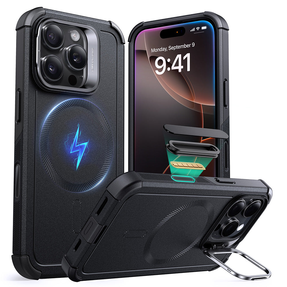 iPhone 16 Pro Cyber Tough Magnetic Case (Camera Control, Stash Stand) - Black ESR ESR