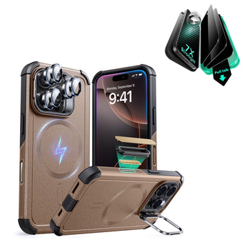 iPhone 16 Pro Cyber Tough Magnetic Case Privacy Protection Bundle (Camera Control, Stash Stand) - Desert Titanium（副本） ESR ESR