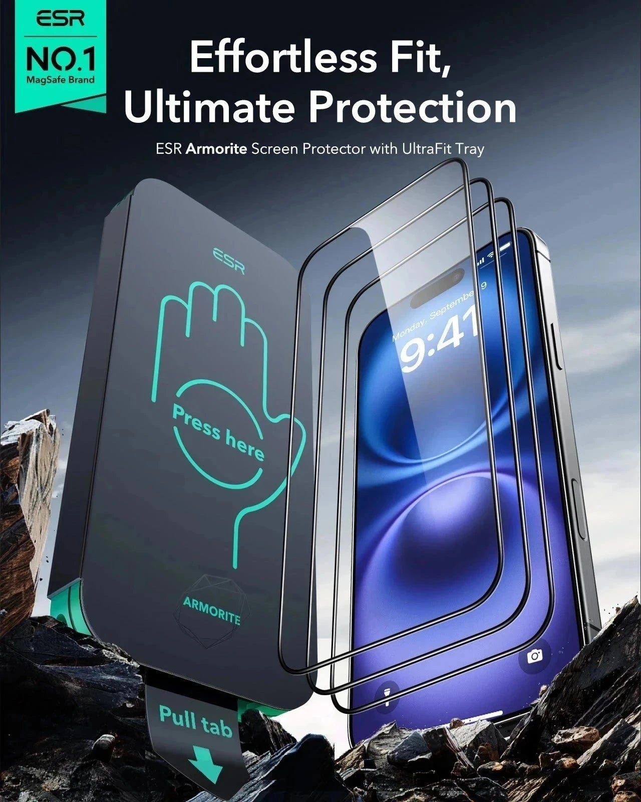 iPhone 16 Pro Cyber Tough Magnetic Case Protection Bundle (Camera Control, Stash Stand) - Black ESR ESR