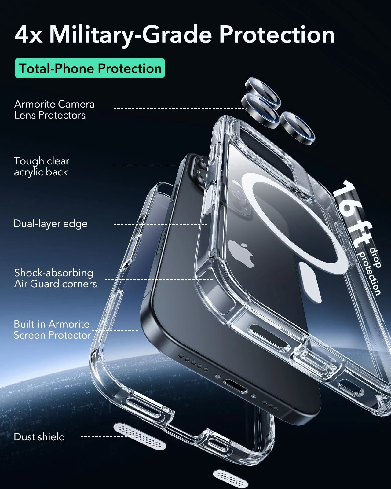 iPhone 16 Pro Max Armor Tough Magnetic Case (Camera Control, Stash Stand) - Clear ESR ESR