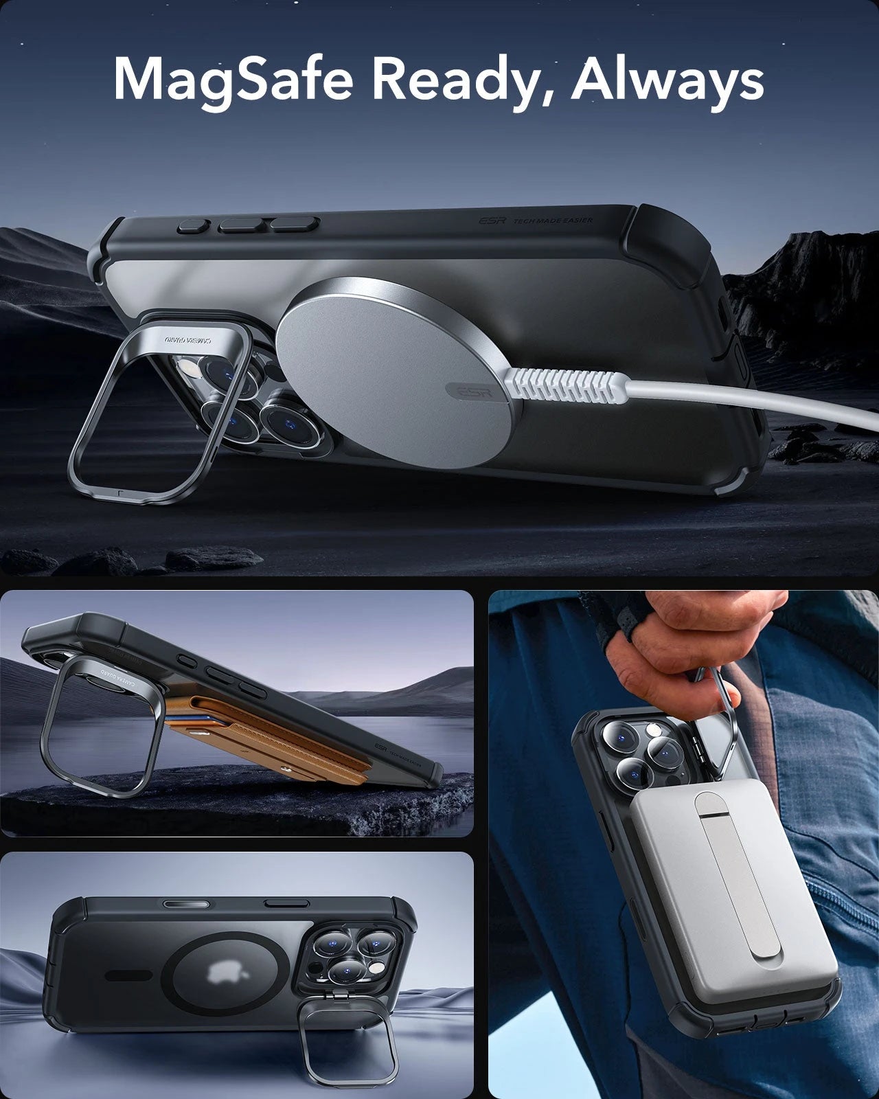 iPhone 16 Pro Armor Tough Magnetic Case (Camera Control, Stash Stand) - Frosted Black ESR ESR