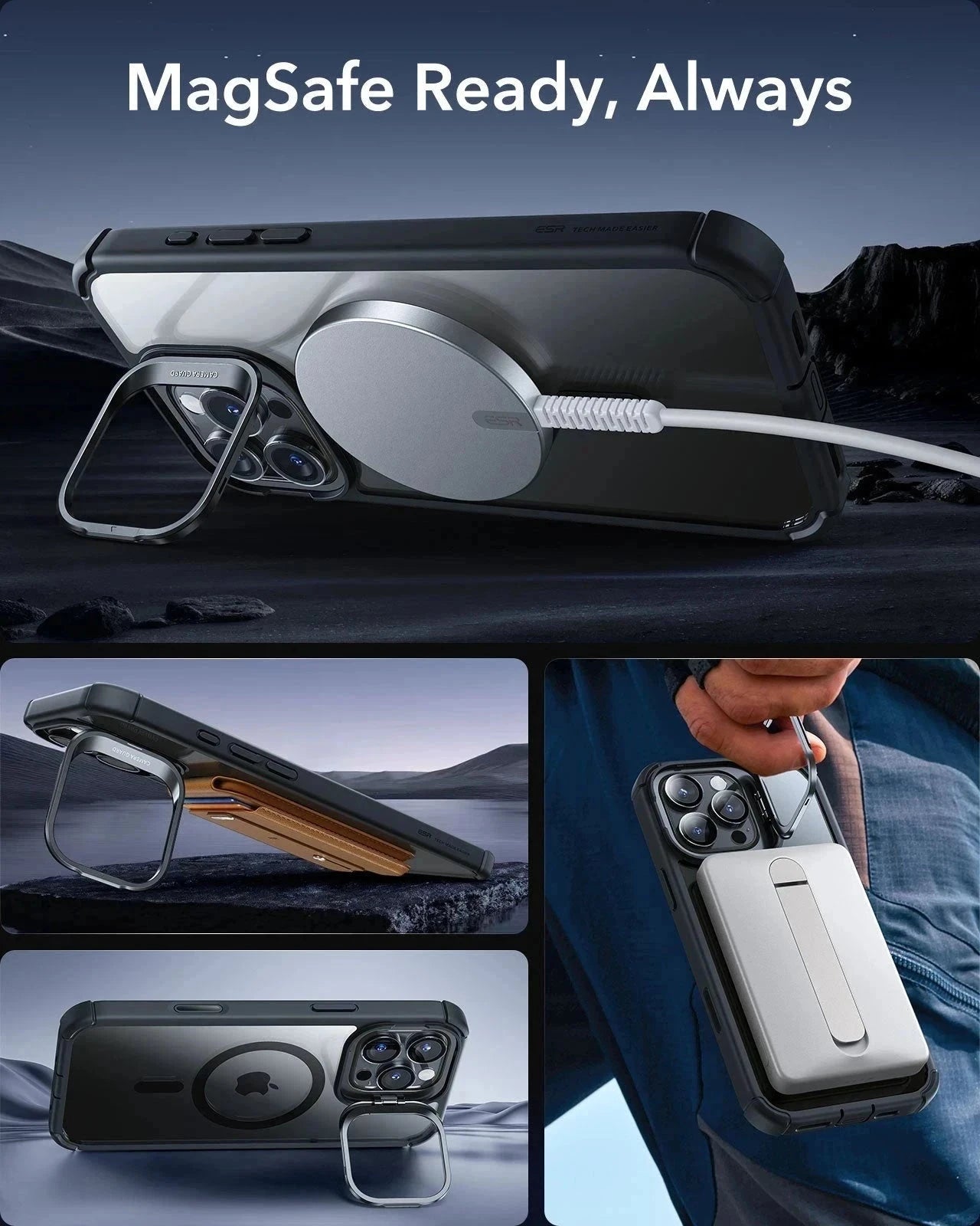 iPhone 16 Pro Armor Tough Magnetic Case (Camera Control, Stash Stand) - Clear Black（复制） ESR ESR