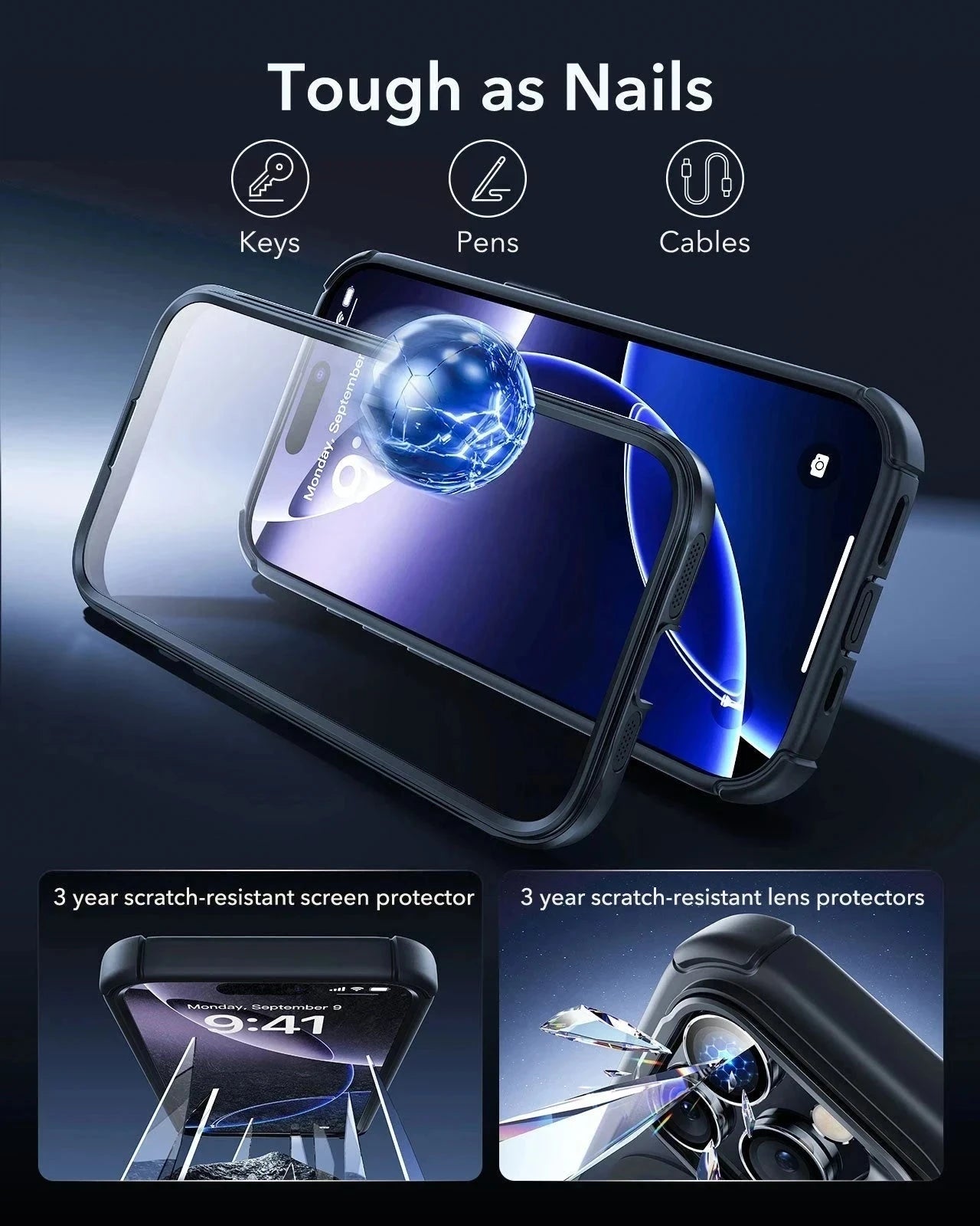 iPhone 16 Pro Armor Tough Magnetic Case (Camera Control, Stash Stand) - Clear Black（复制） ESR ESR