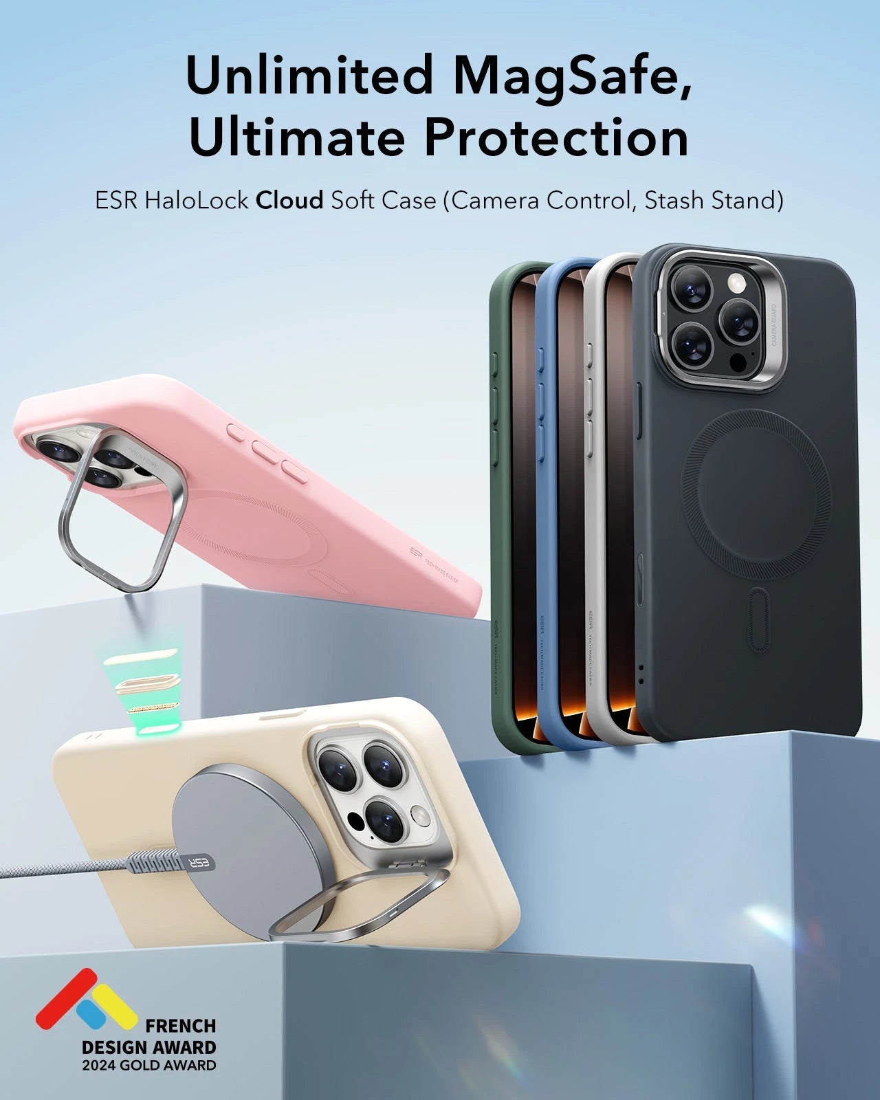 iPhone 16 Pro Max Cloud Soft Magnetic Case (Camera Control, Stash Stand) - Light Blue ESR ESR