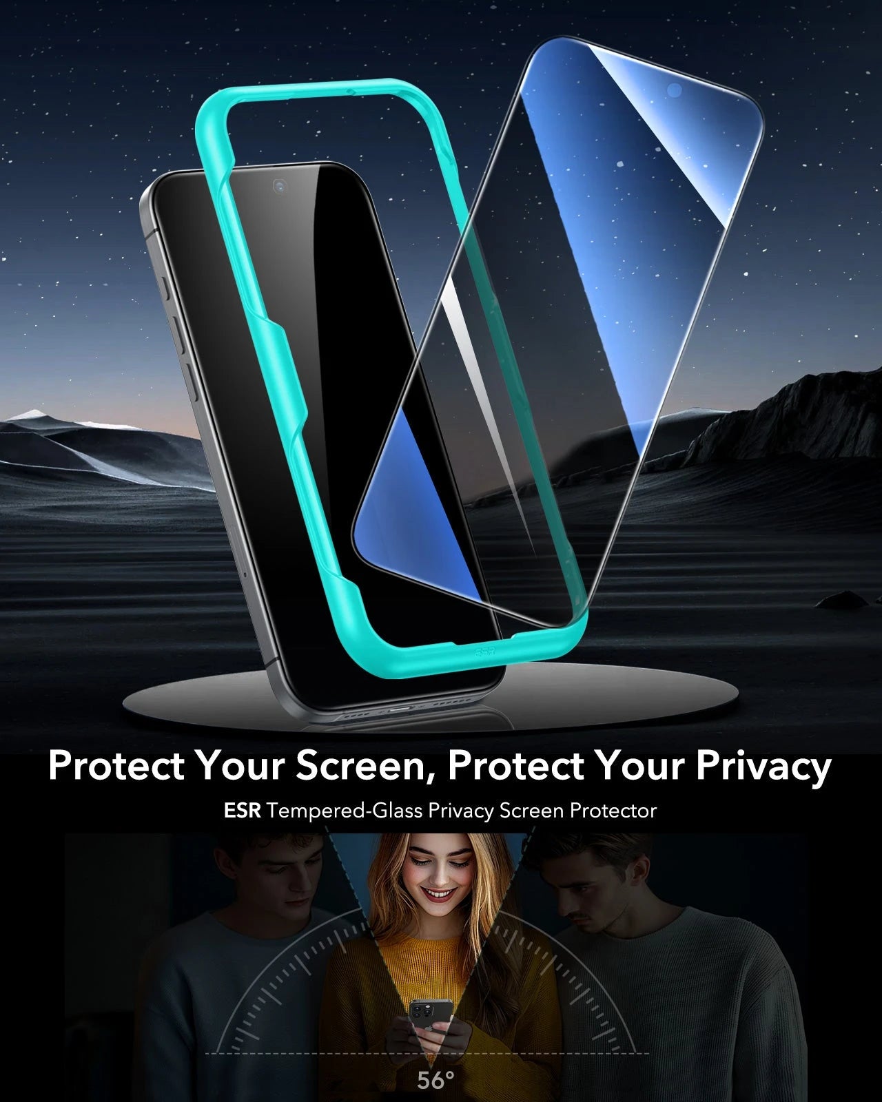 iPhone 16 Pro Tempered-Glass Privacy Screen Protector - 3 Pack with Alignment Frame ESR