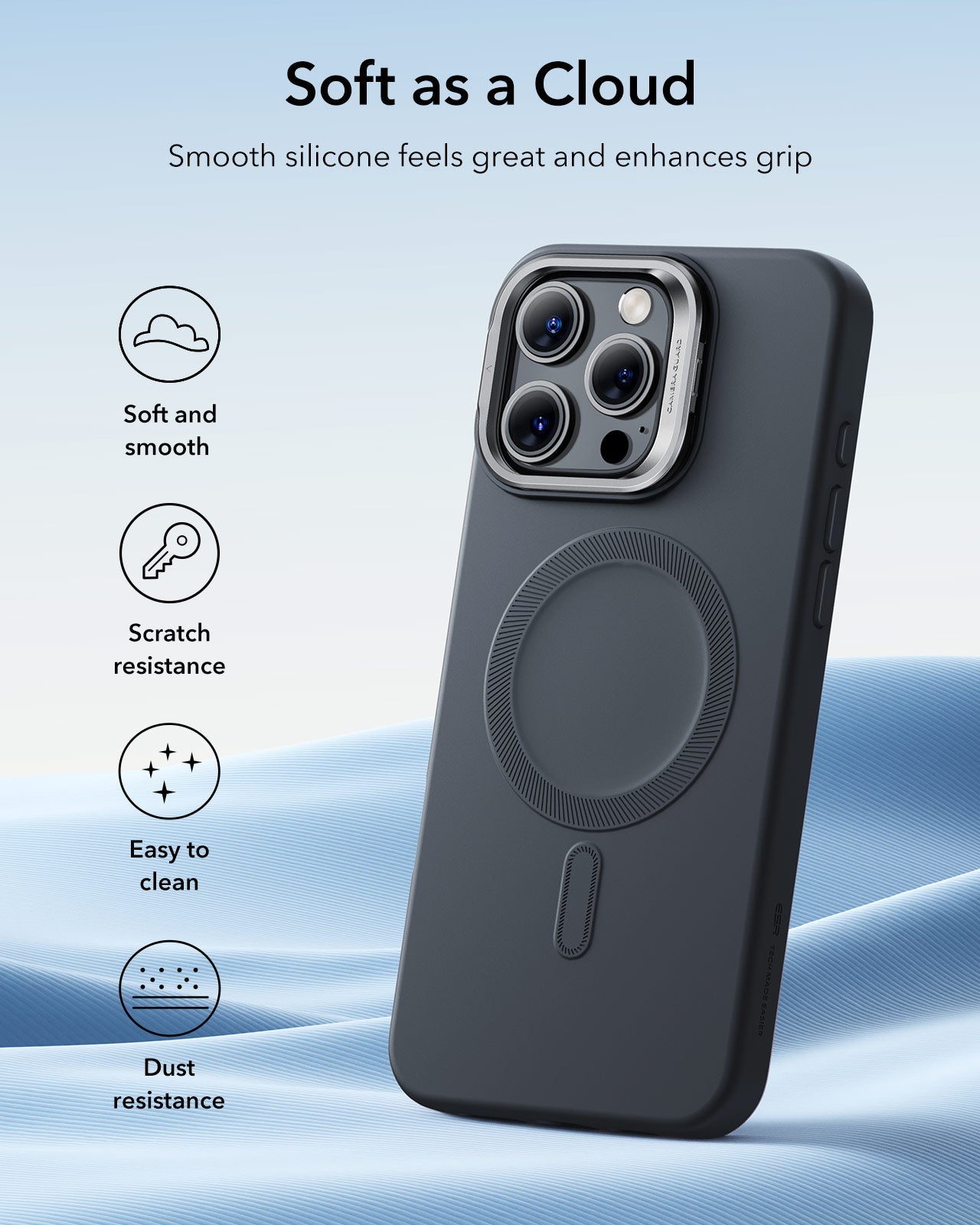 iPhone 16 Pro Cloud Soft Magnetic Case (Camera Control, Stash Stand) - Black ESR ESR