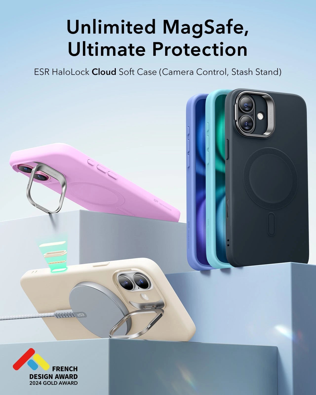 iPhone 16 Cloud Soft Magnetic Case (Camera Control, Stash Stand) - Black ESR ESR