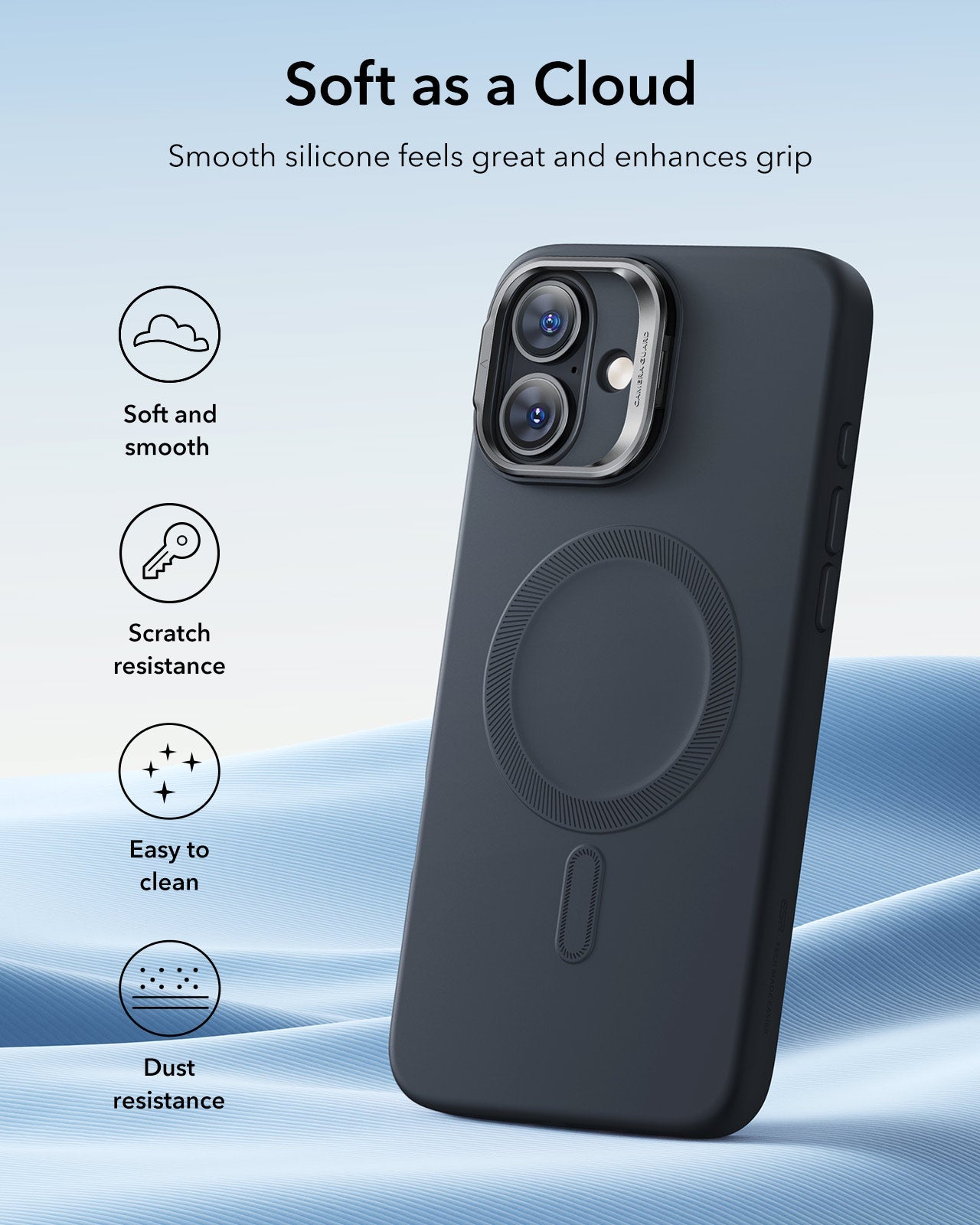iPhone 16 Cloud Soft Magnetic Case (Camera Control, Stash Stand) - Black ESR ESR