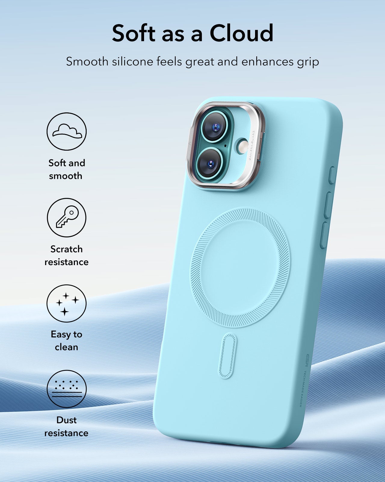 iPhone 16 Cloud Soft Magnetic Case (Camera Control, Stash Stand) - Teal ESR ESR