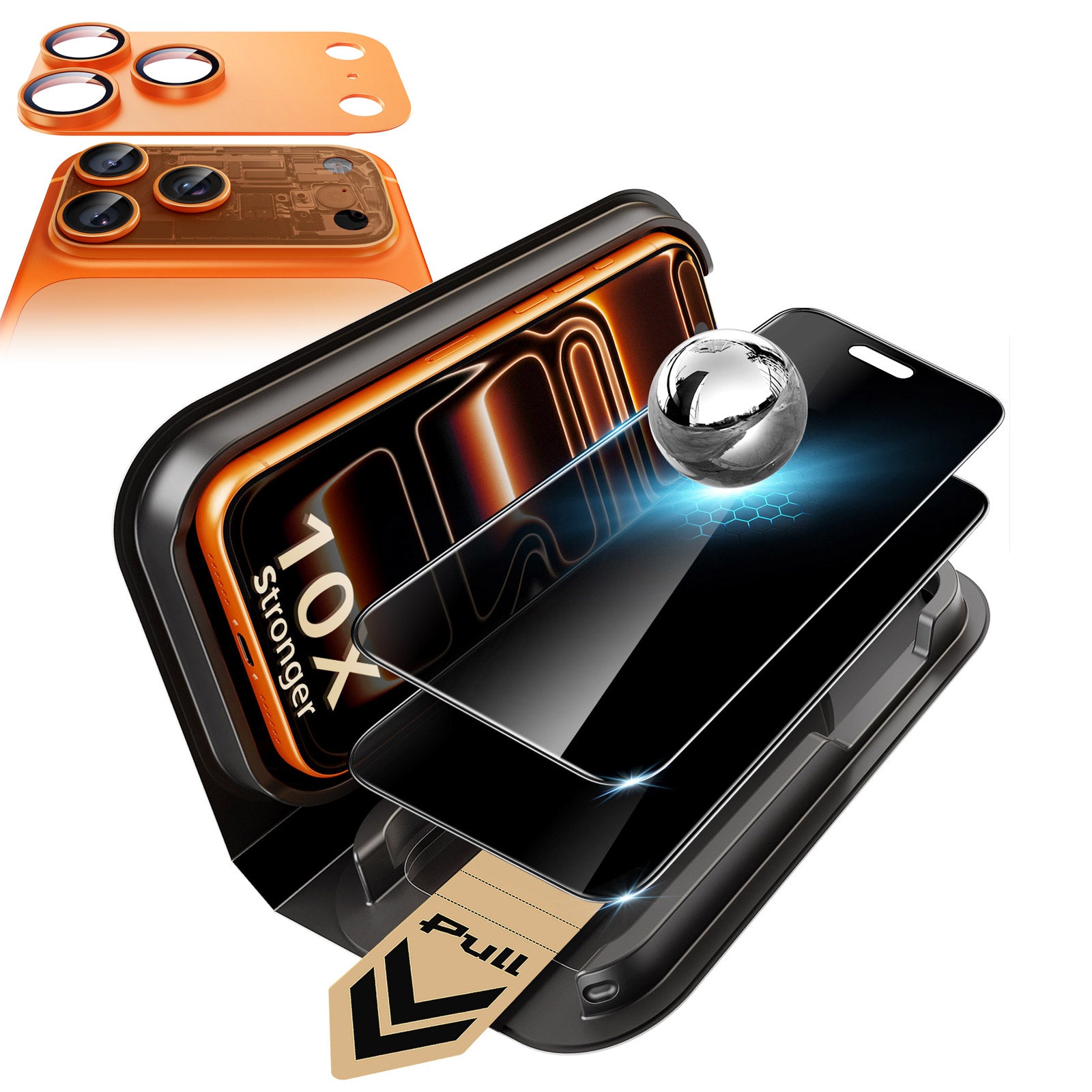 iPhone 17 Pro Corning Glass Privacy Screen Protector and Camera Lens Protector Orange