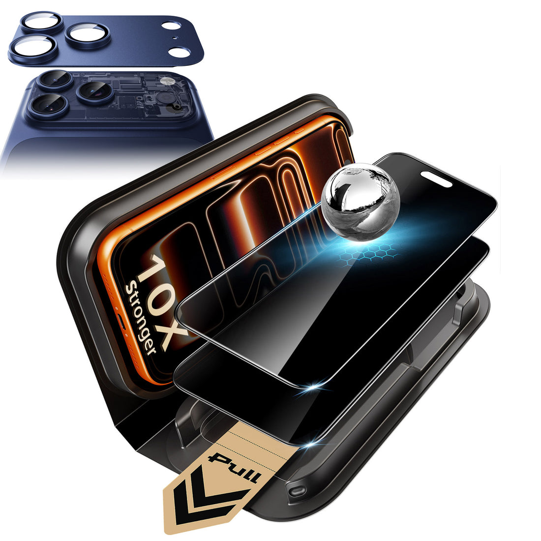 iPhone 17 Pro Max Corning Glass Privacy Screen Protector and Camera Lens Protector Orange Blue