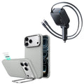 iPhone 18 Pro Atelier Vegan Leather Magnetic Case with Camera Control and Flex Stand, Plus Xtend 100W Retractable Car Charger Bundle - Gray