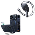 iPhone 18 Pro Classic Hybrid Magnetic Case with Camera Control and Flex Stand, Plus Xtend 100W Retractable Car Charger Bundle - Frosted Blue