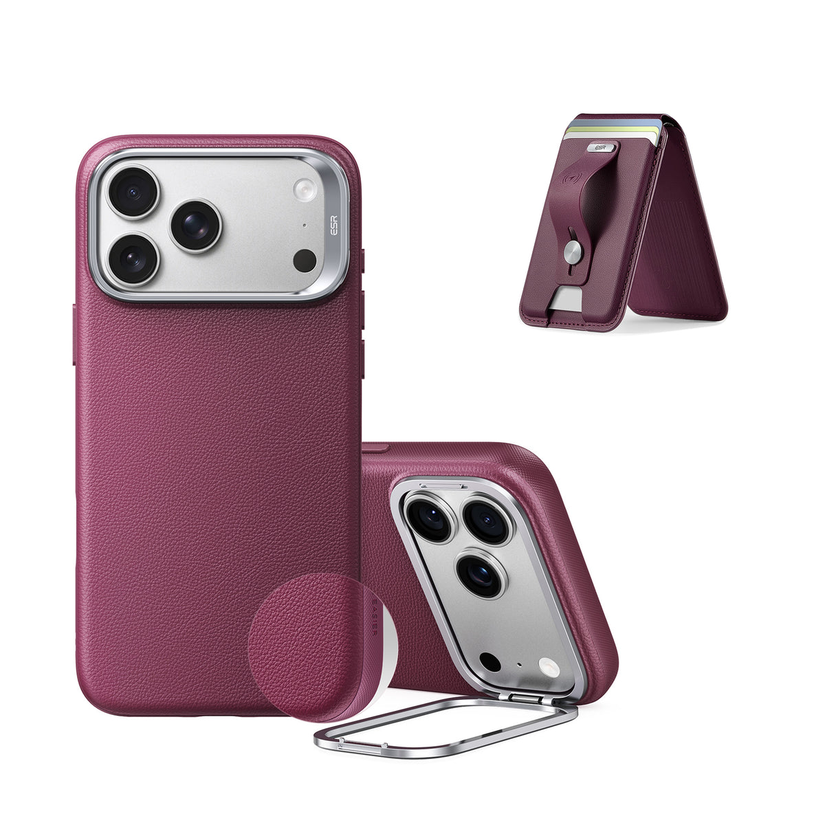 iPhone 18 Pro Max Atelier Silicone Leather Magnetic Case with Camera Control and Flex Stand, Plus Geo Wallet Stand Bundle