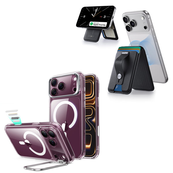 ESR Clear iPhone 18 Pro Max case and Geo Find My Wallet Stand bundle