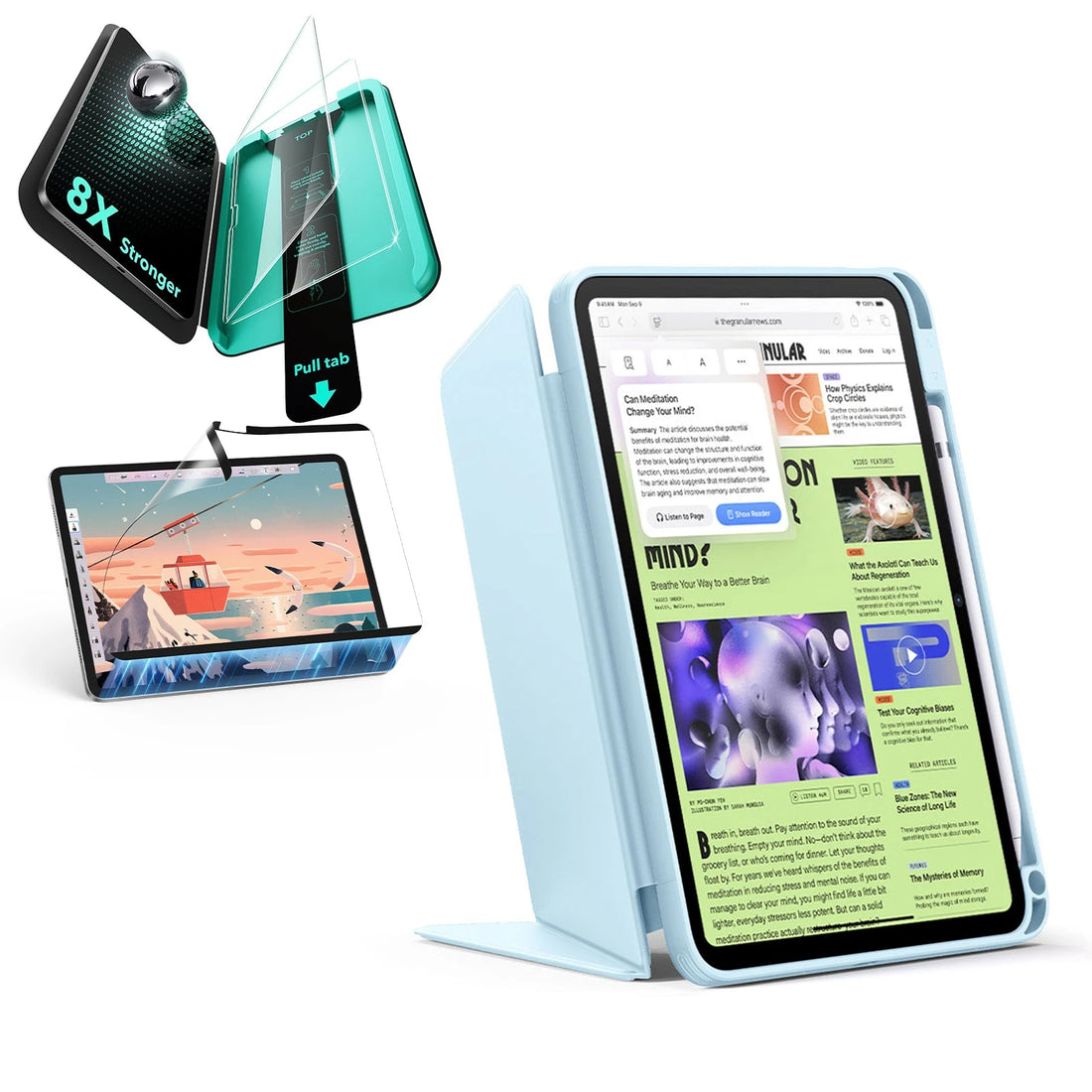 iPad 11" (A16, 2025) Flip Transformation Bundle - Sky Blue ESR ESR