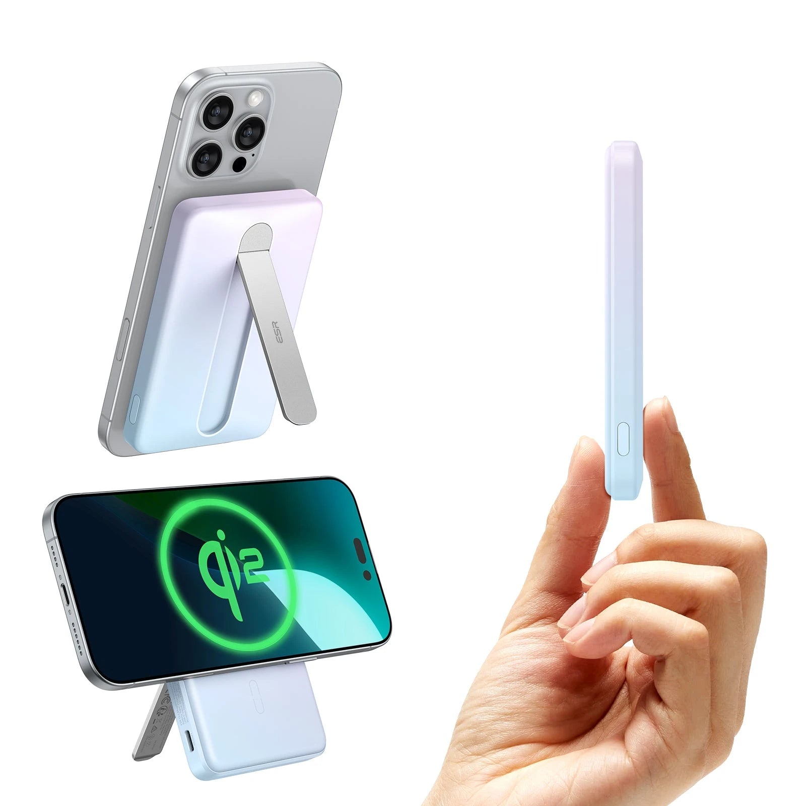 Qi2 5,000 mAh MagSlim Kickstand Power Bank - Pastel ESR ESR